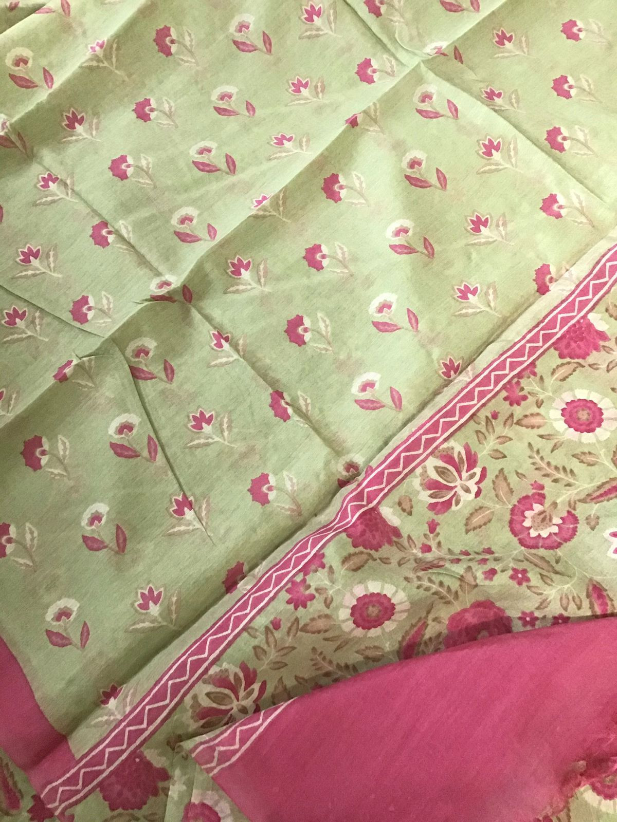 Soft Malai Chanderi Printed Suit - Green