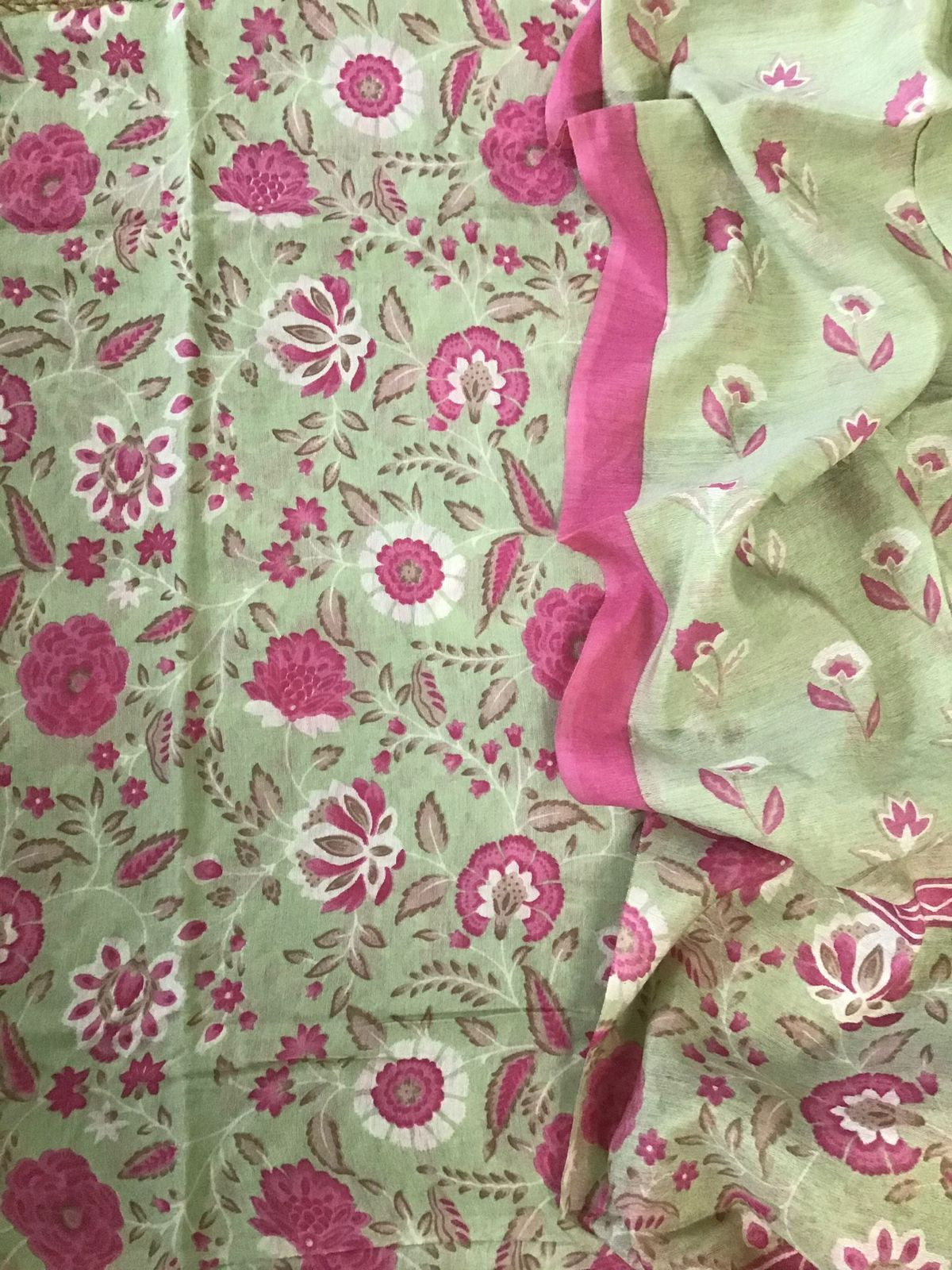 Soft Malai Chanderi Printed Suit - Green