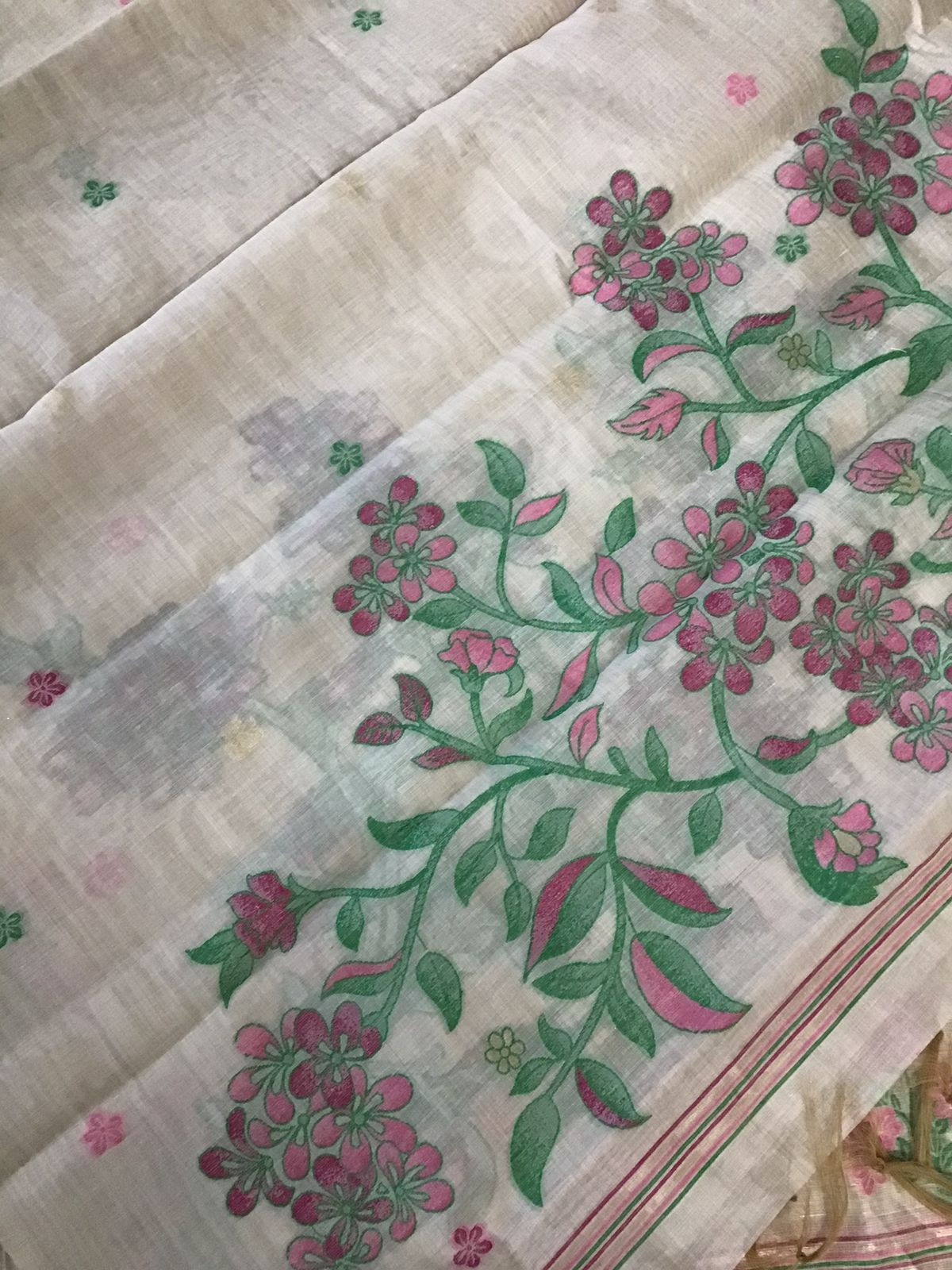 Soft Slub Chanderi Jamdani Weaved Embroidered Suit - Beige