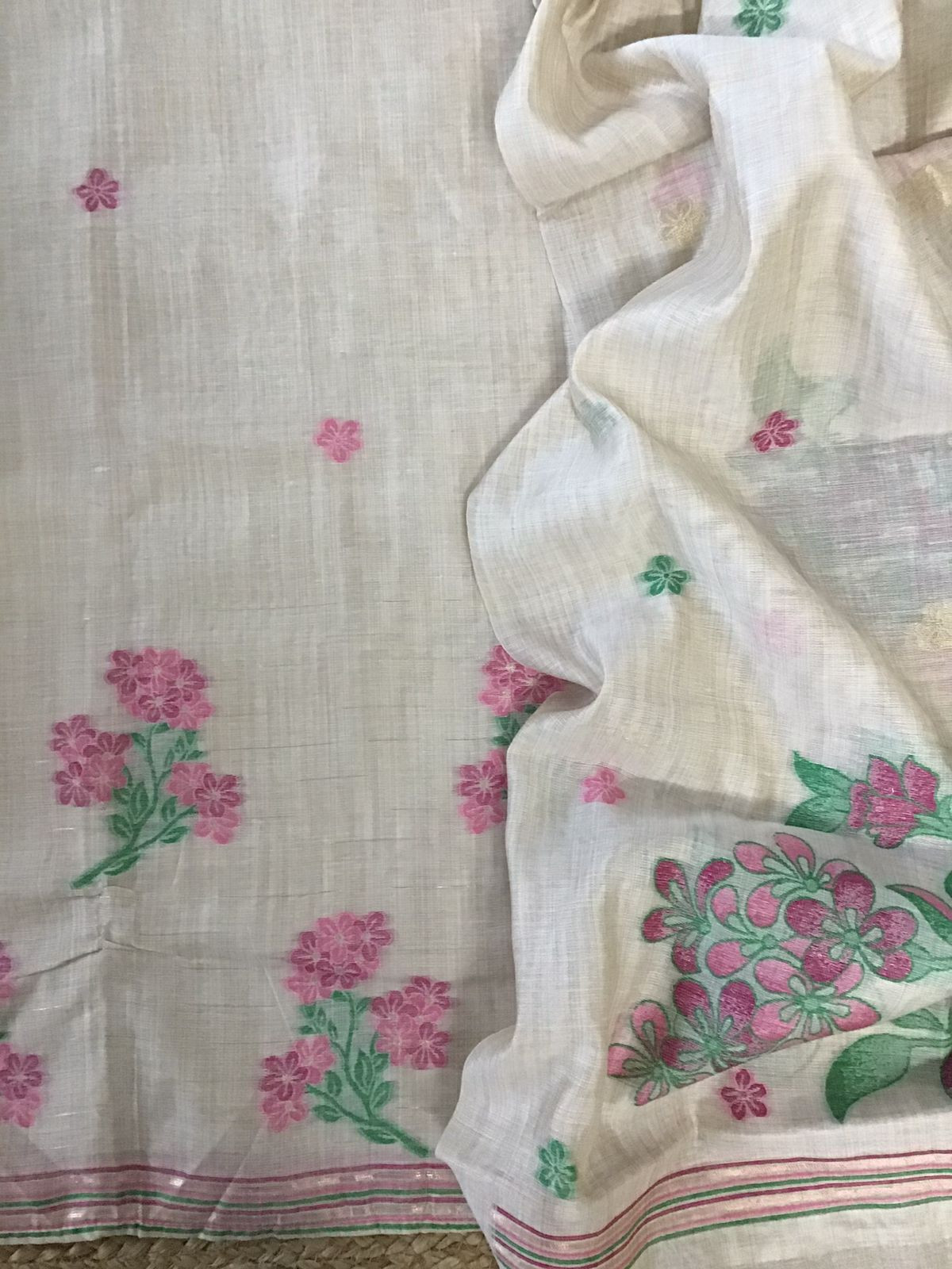 Soft Slub Chanderi Jamdani Weaved Embroidered Suit - Beige