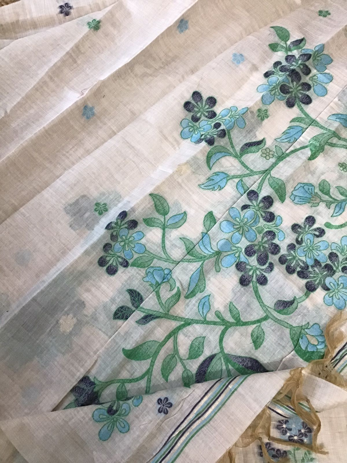 Soft Slub Chanderi Jamdani Weaved Embroidered Suit - Beige