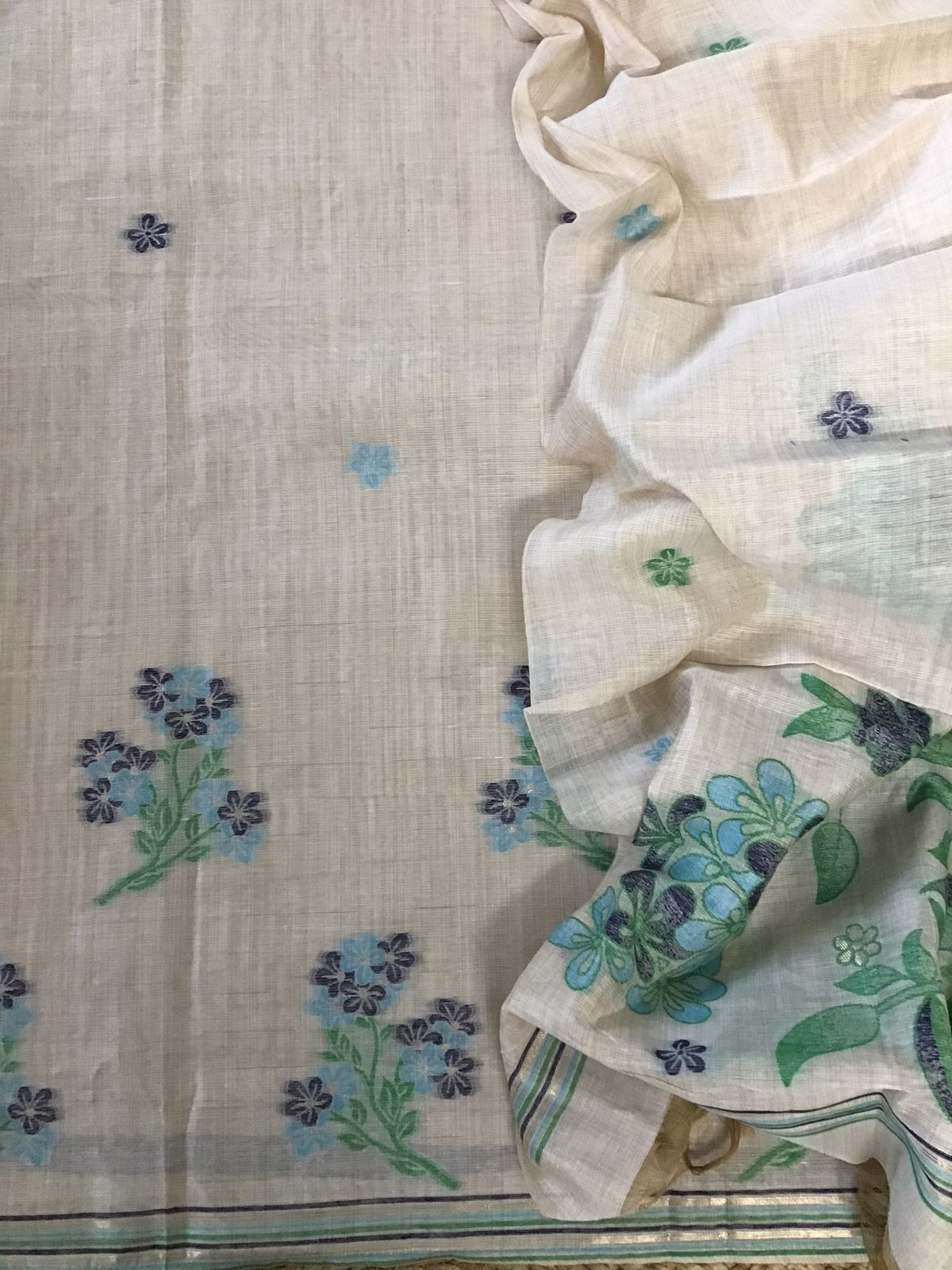 Soft Slub Chanderi Jamdani Weaved Embroidered Suit - Beige