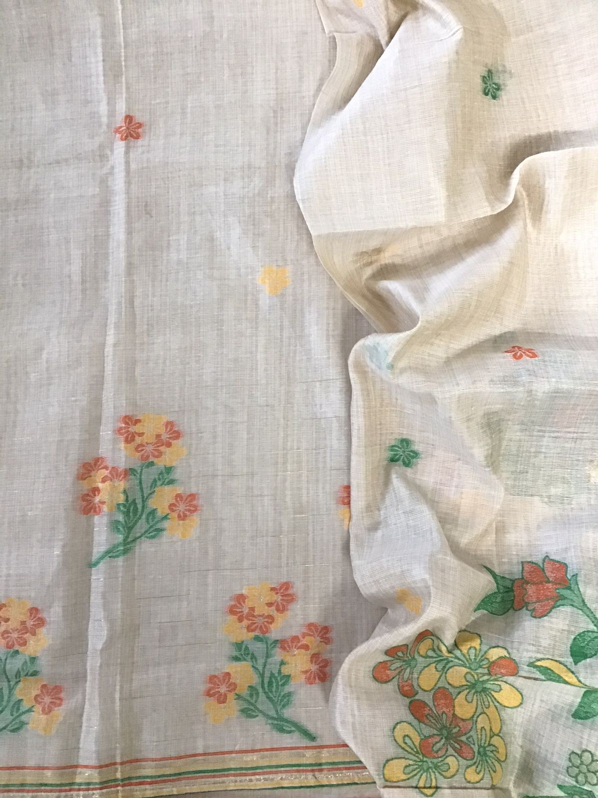 Soft Slub Chanderi Jamdani Weaved Embroidered Suit - Beige