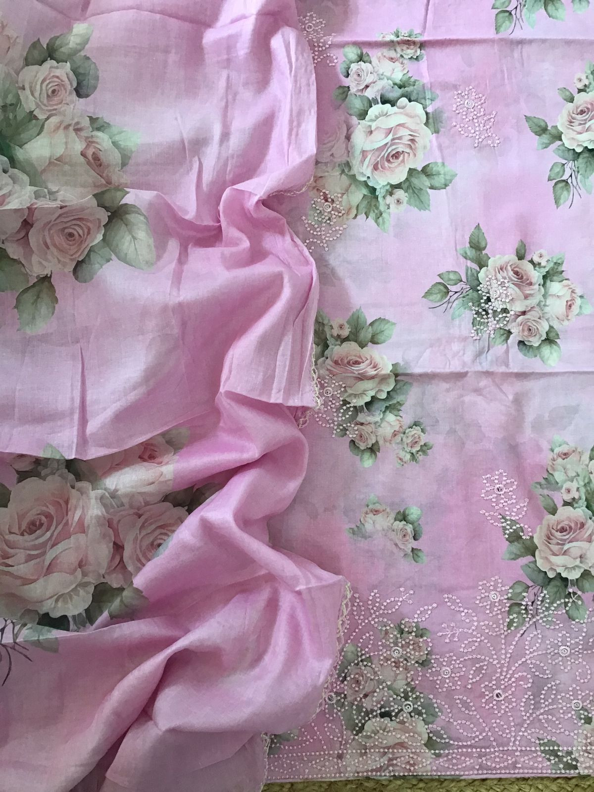 Pure Cotton Printed Embroidered Suit - Pink