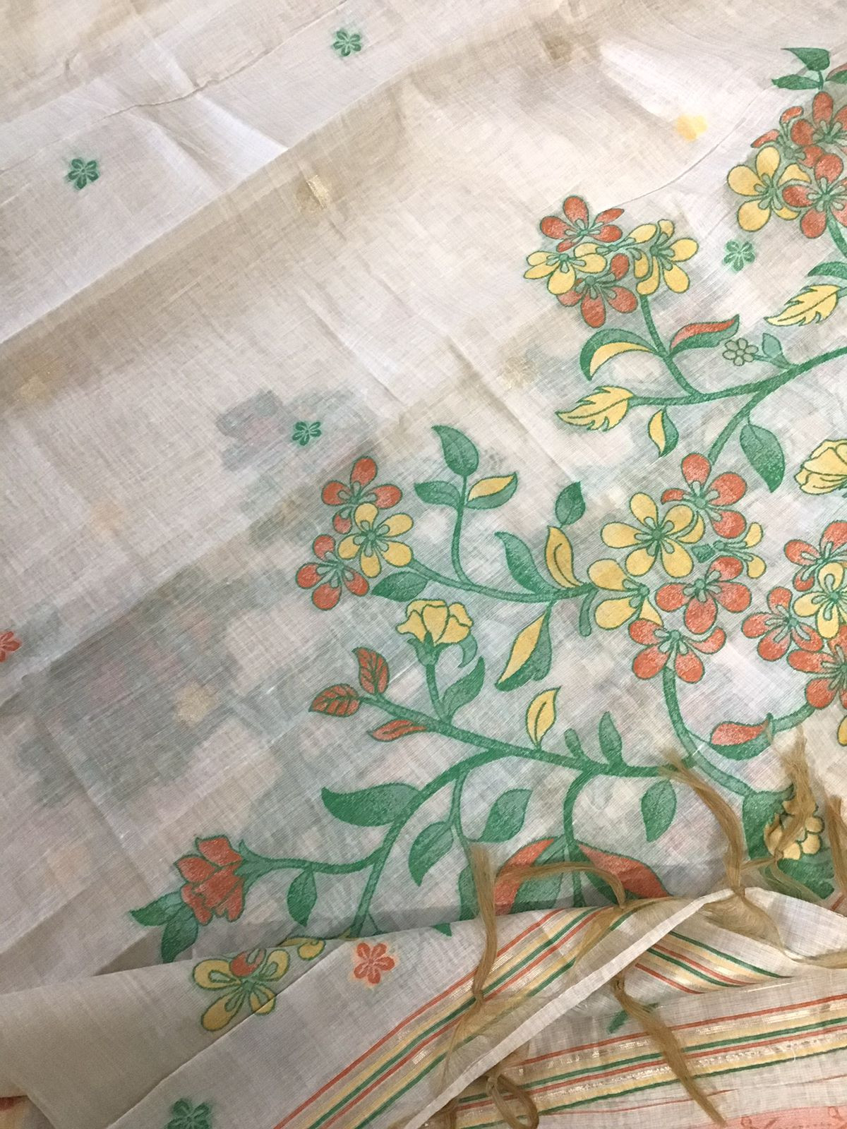 Soft Slub Chanderi Jamdani Weaved Embroidered Suit - Beige