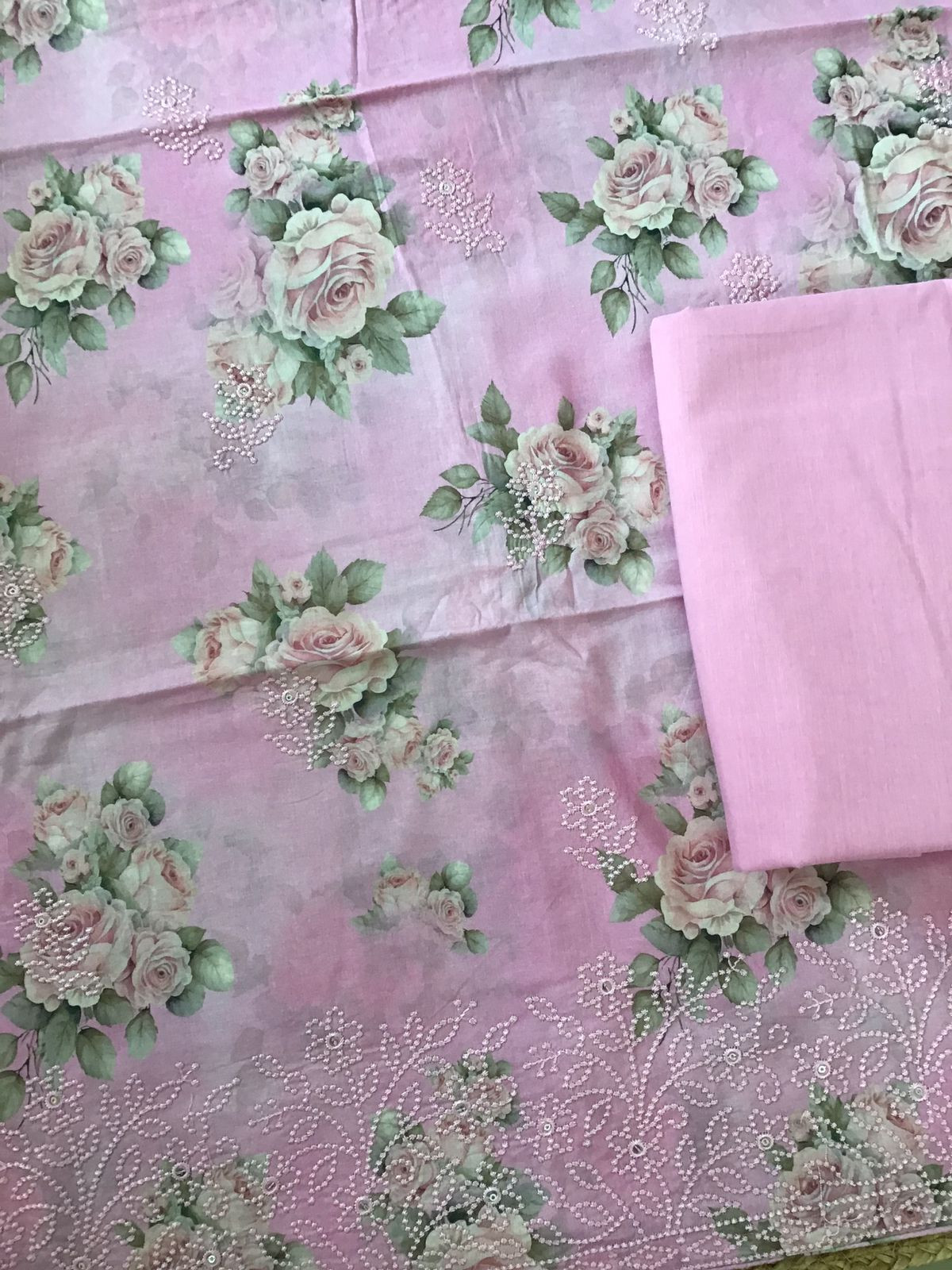 Pure Cotton Printed Embroidered Suit - Pink