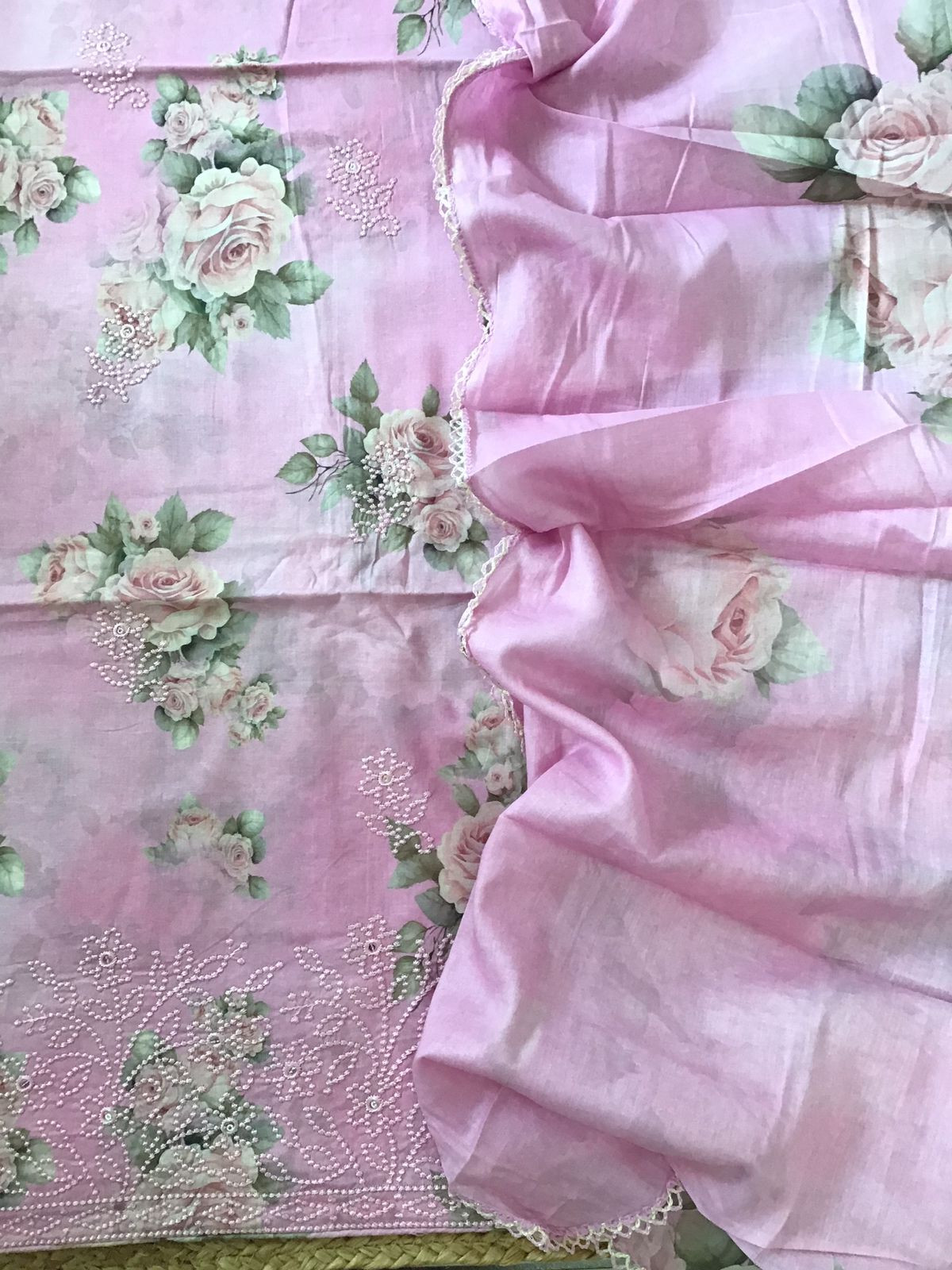 Pure Cotton Printed Embroidered Suit - Pink