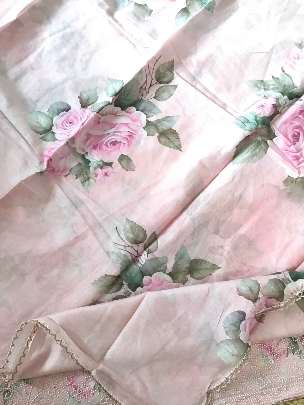 Pure Cotton Printed Embroidered Suit - Peach