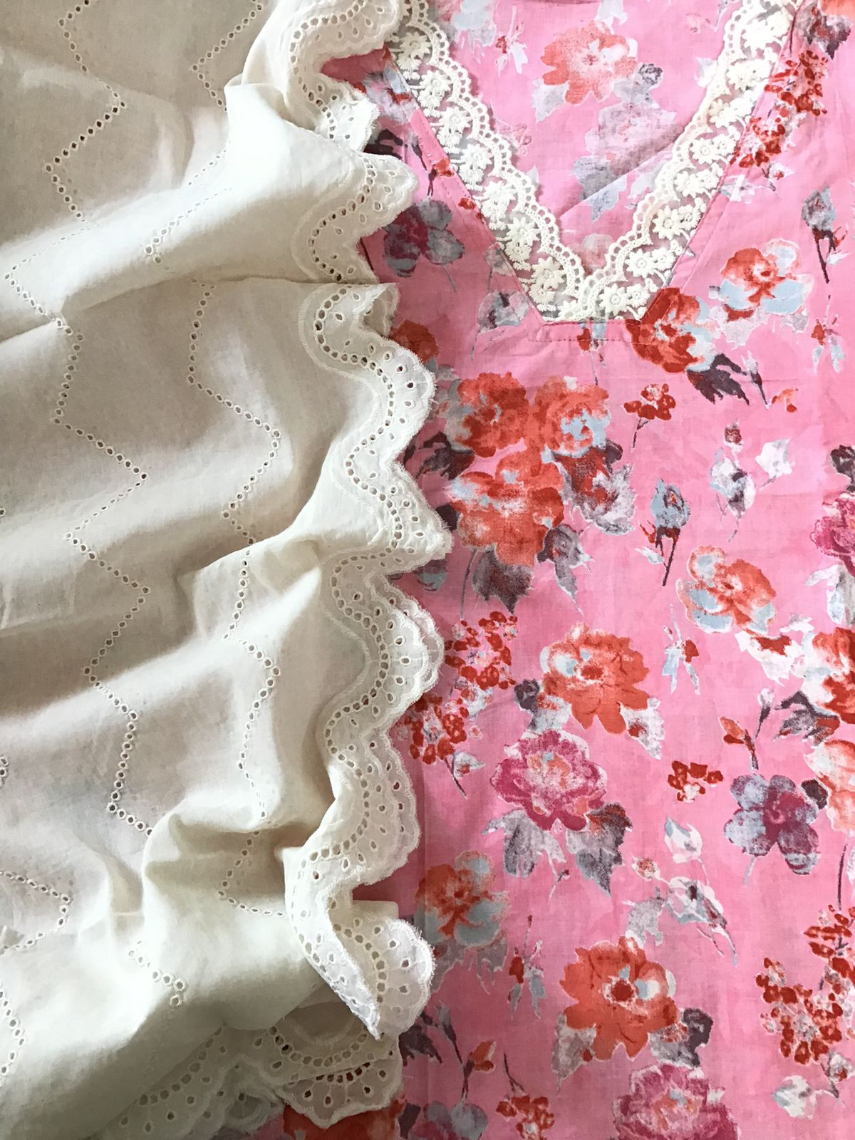 Pure Cotton Printed Embroidered Suit - Pink