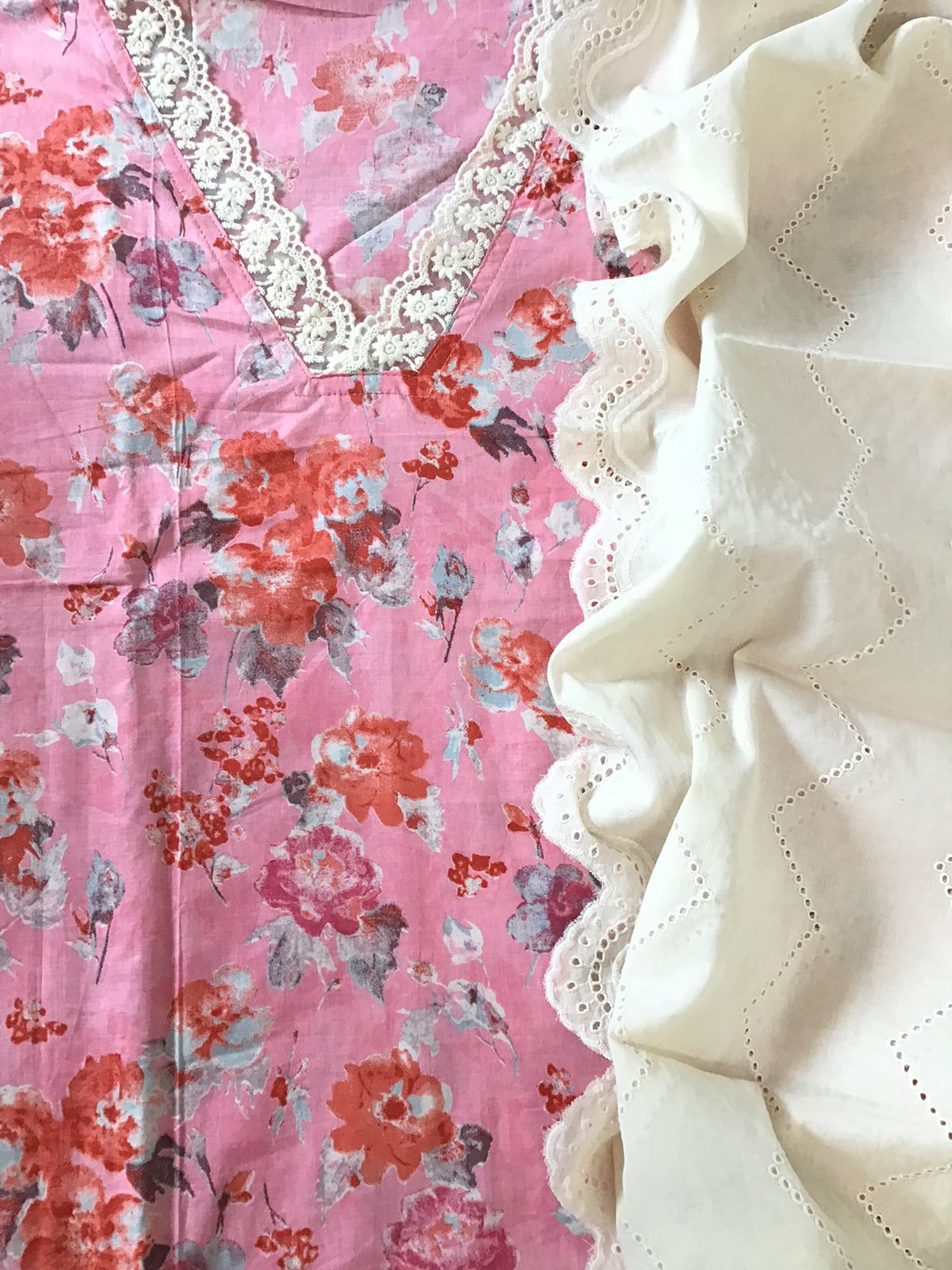 Pure Cotton Printed Embroidered Suit - Pink