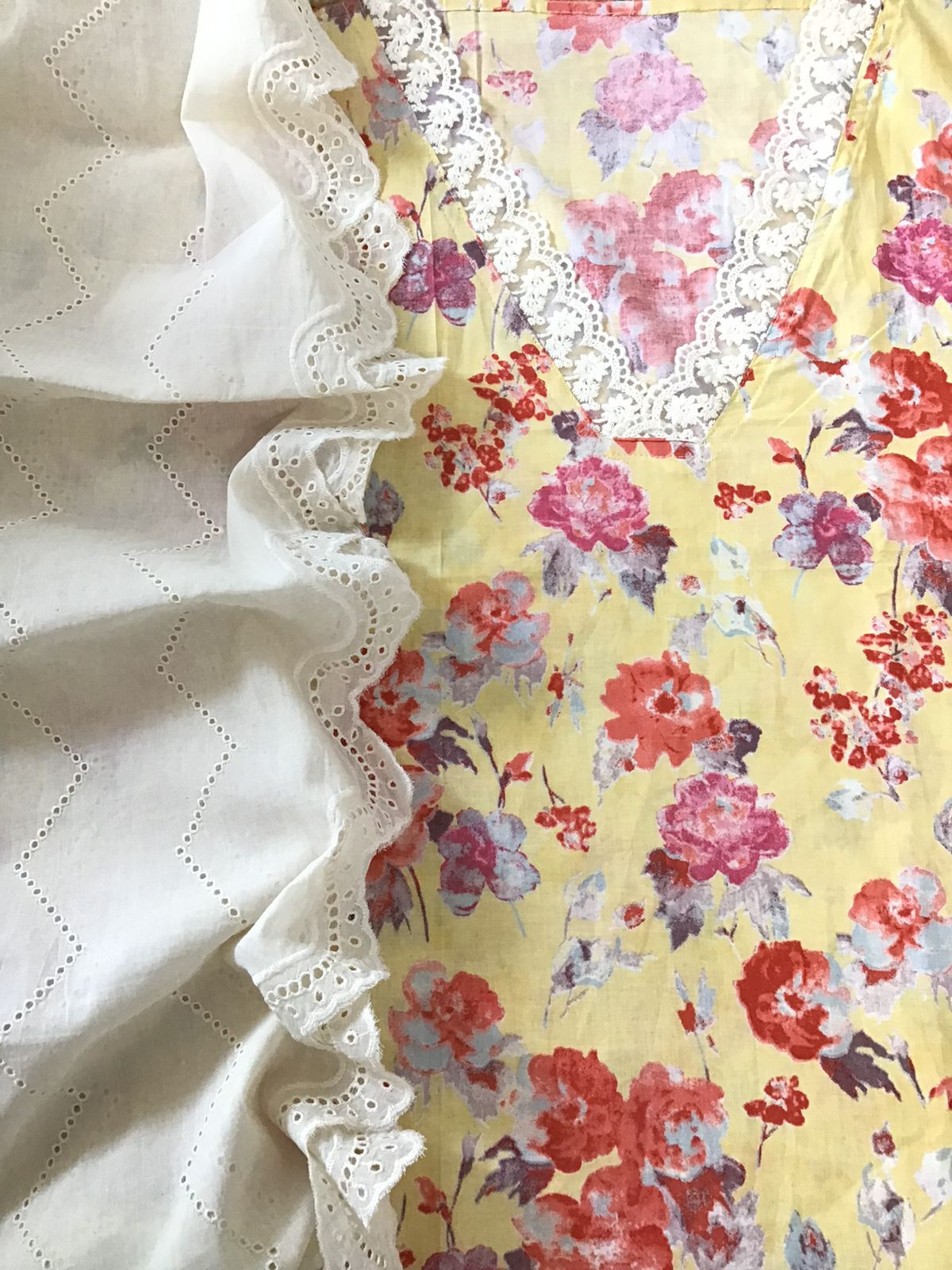 Pure Cotton Printed Embroidered Suit - Yellow