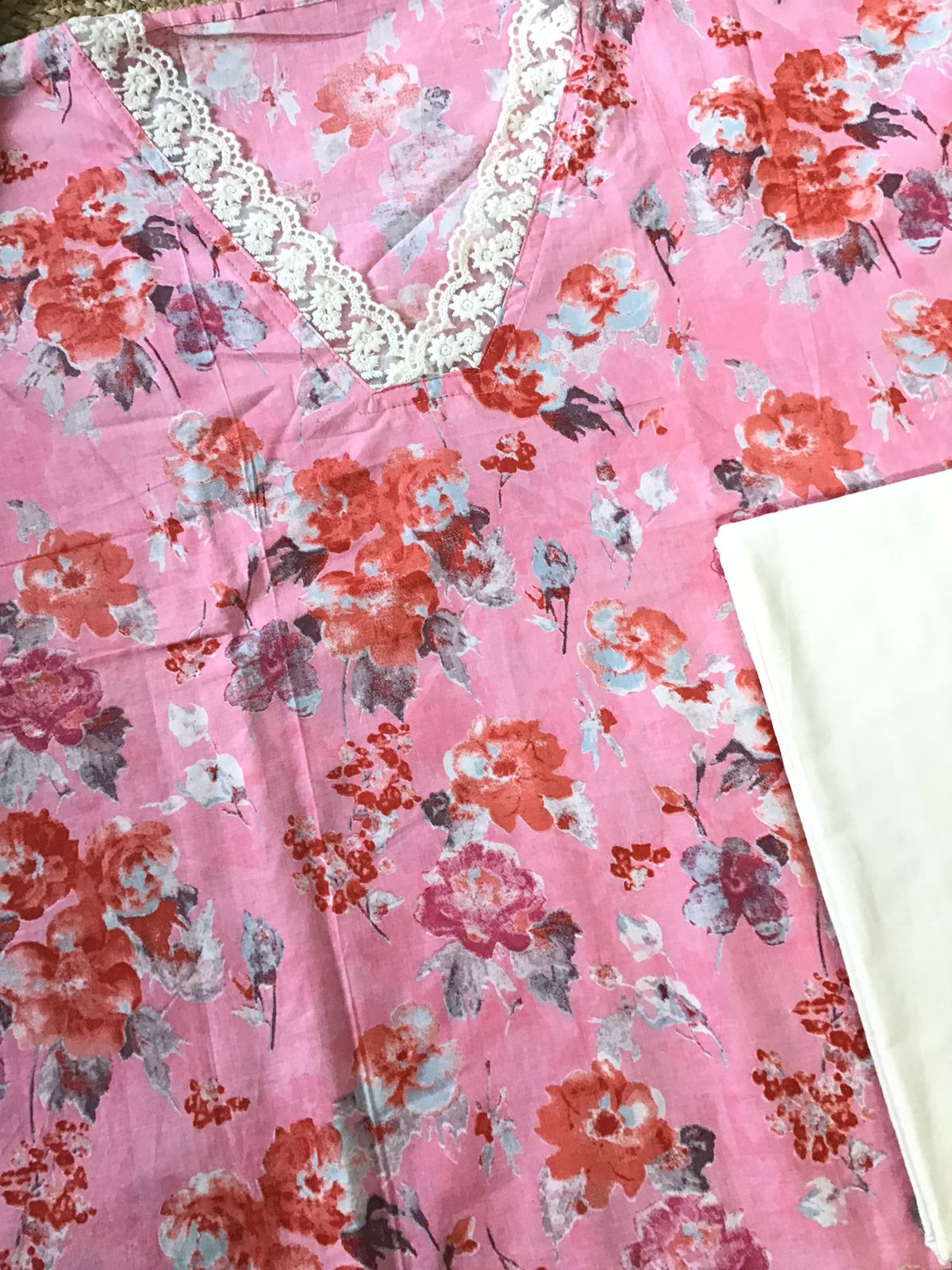 Pure Cotton Printed Embroidered Suit - Pink