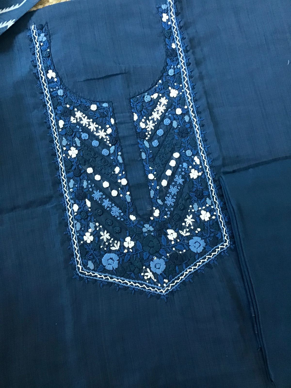 Soft Slub Chanderi Jamdani Weaved Embroidered Suit - Blue