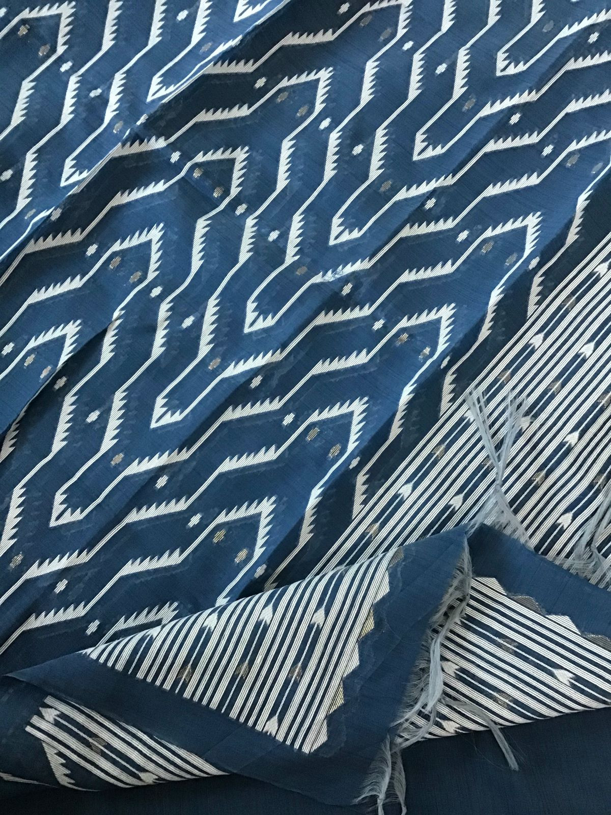 Soft Slub Chanderi Jamdani Weaved Embroidered Suit - Blue