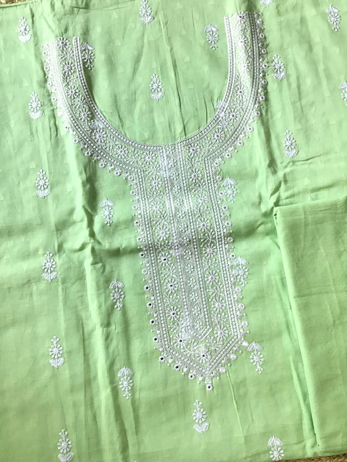 Pure Cotton Embroidered Suit - Green