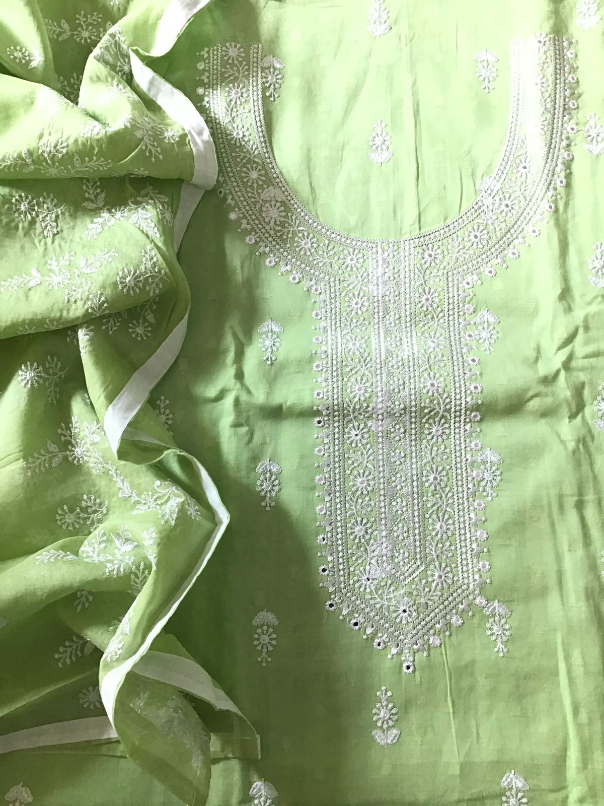 Pure Cotton Embroidered Suit - Green