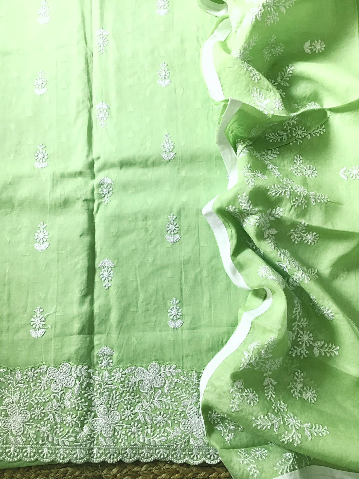 Pure Cotton Embroidered Suit - Green