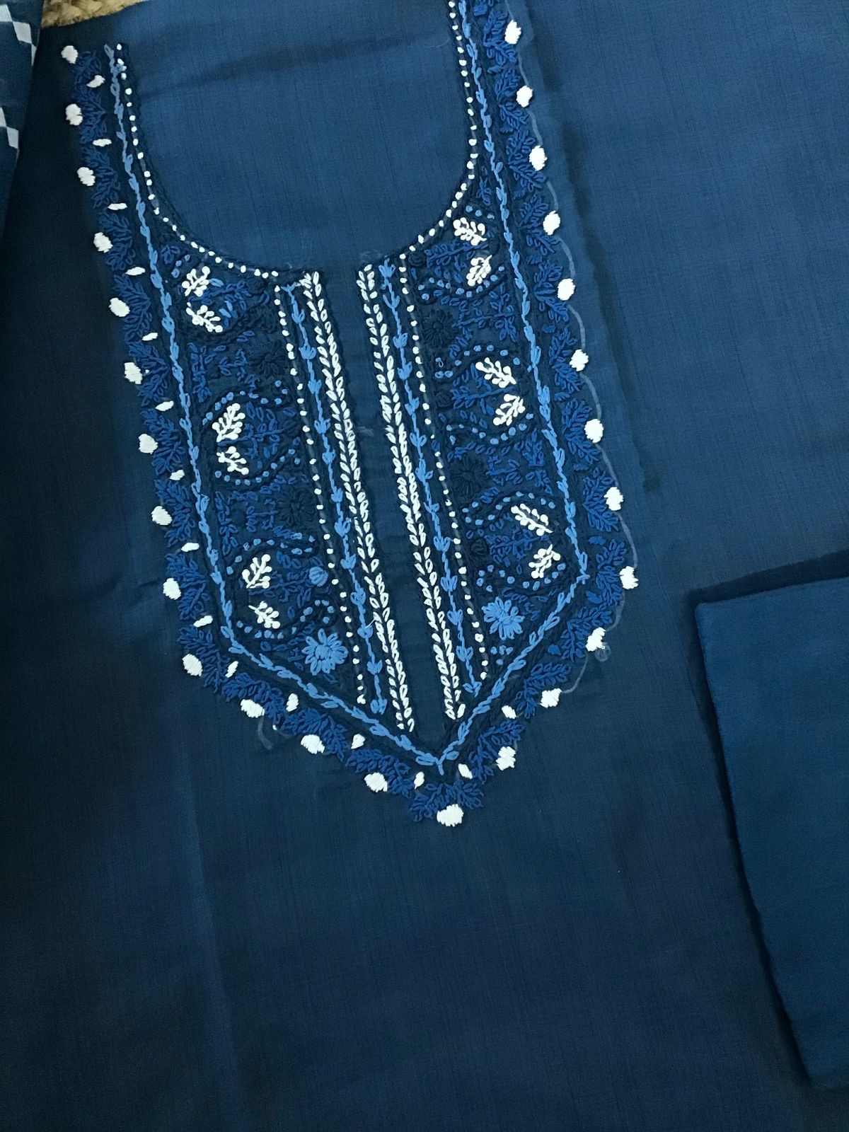 Soft Slub Chanderi Jamdani Weaved Embroidered Suit - Blue