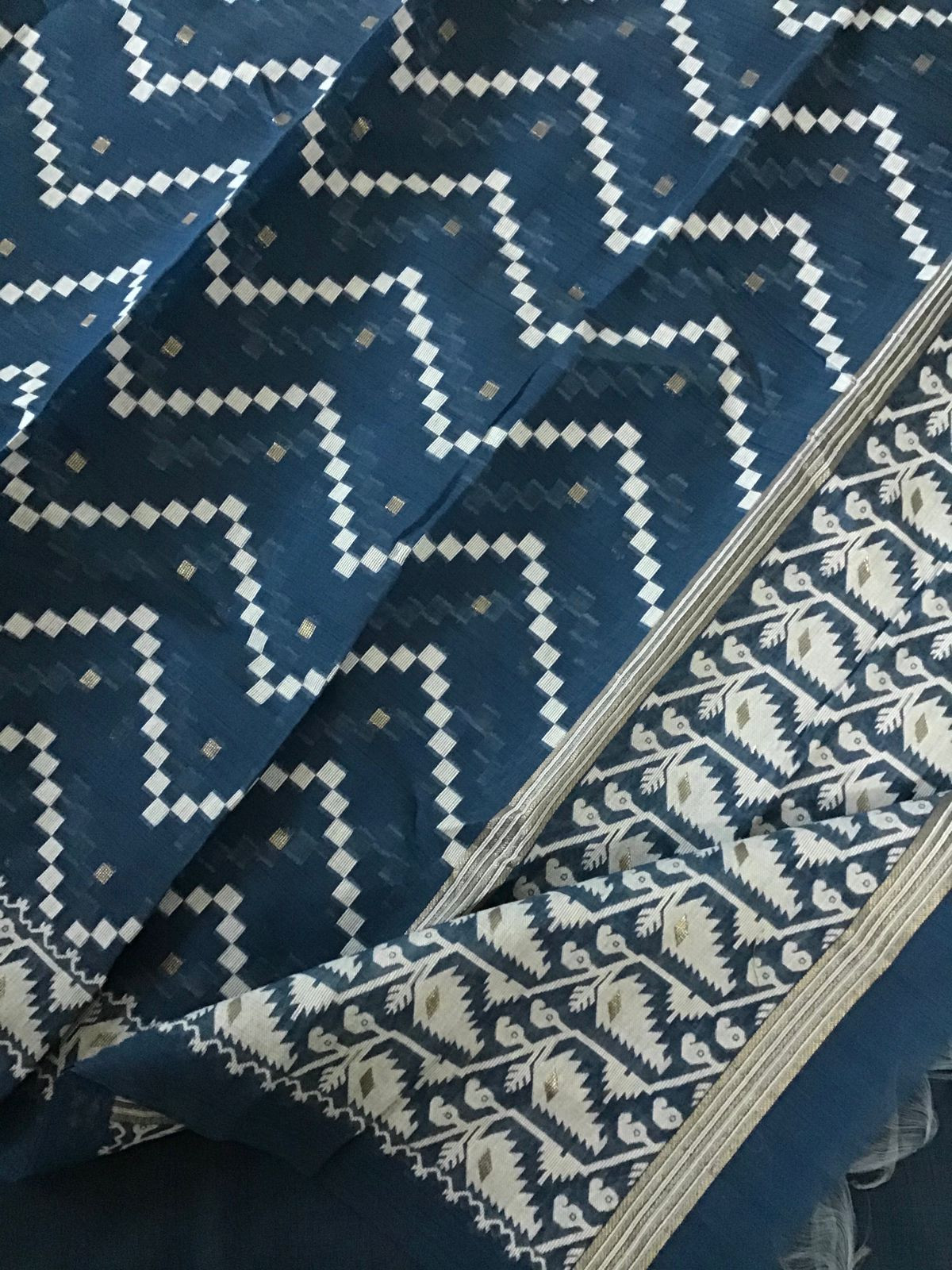 Soft Slub Chanderi Jamdani Weaved Embroidered Suit - Blue