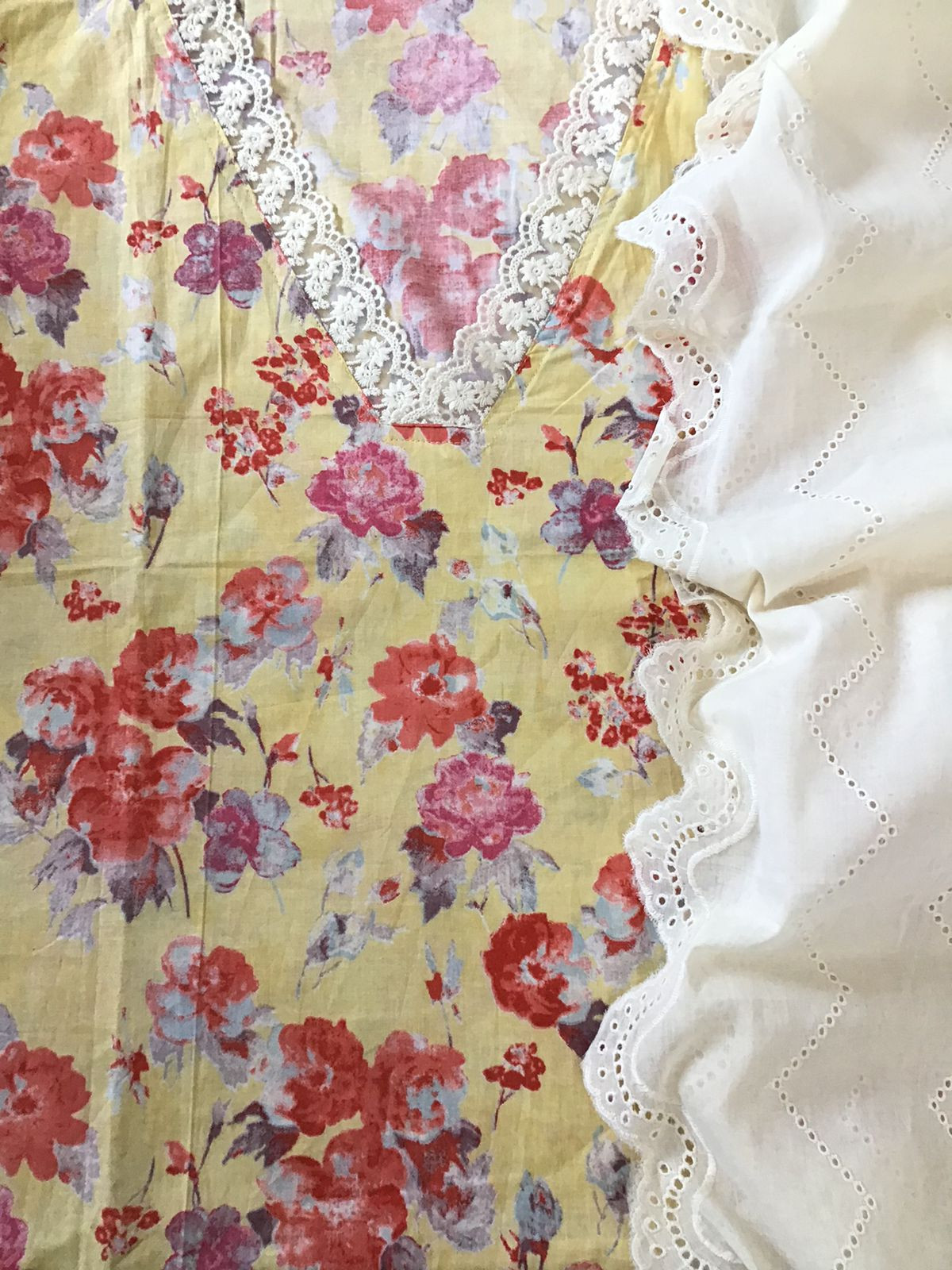 Pure Cotton Printed Embroidered Suit - Yellow