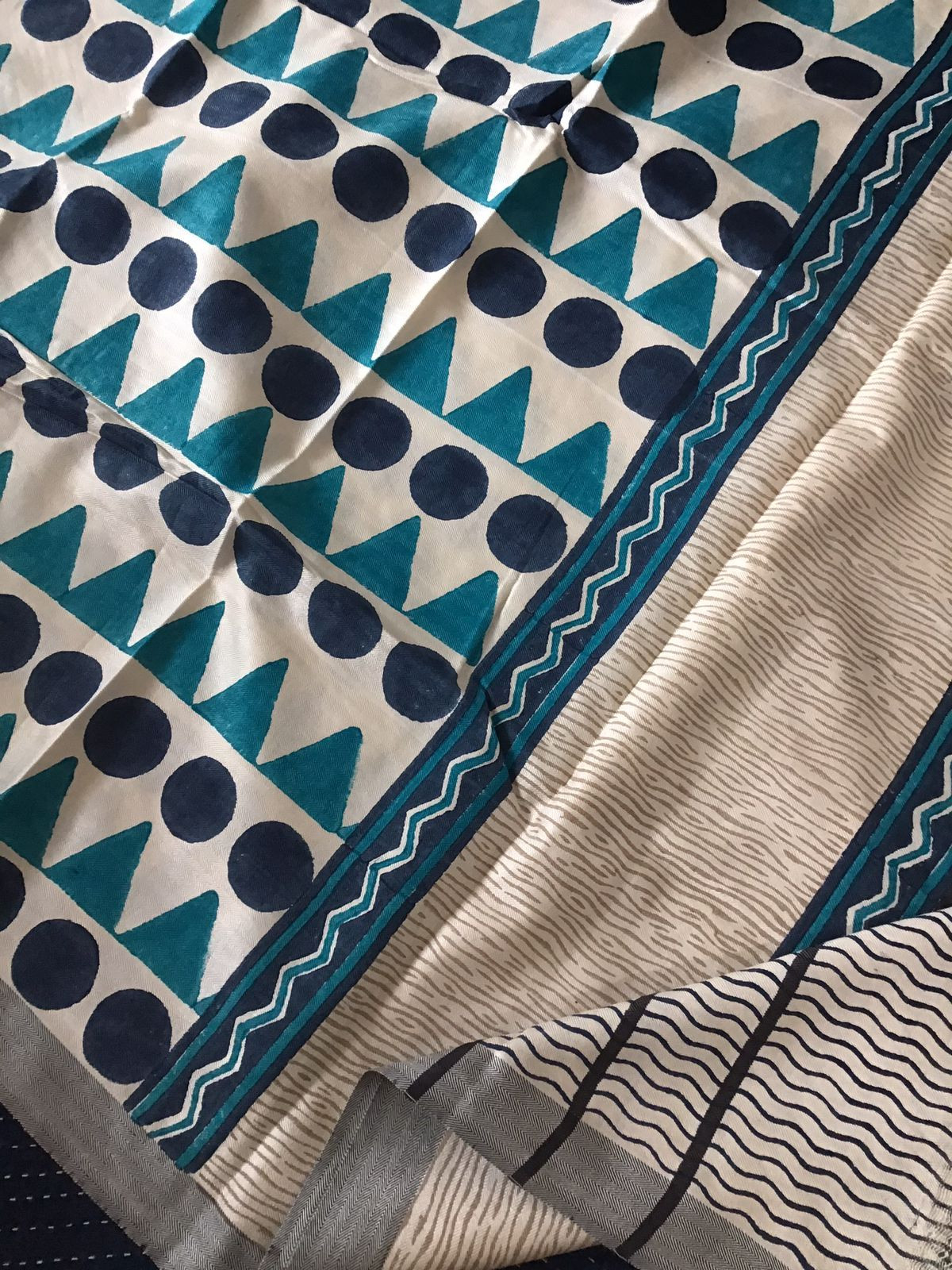 Pure Cotton Silk Pintucks Embroidered Printed Suit - Blue