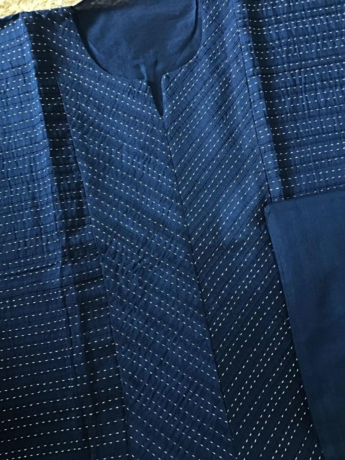 Pure Cotton Silk Pintucks Embroidered Printed Suit - Blue