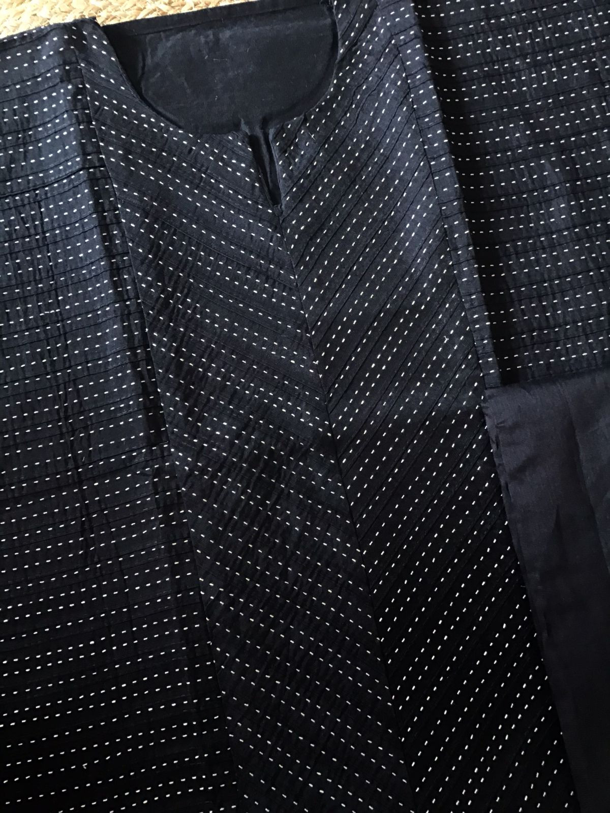 Pure Cotton Silk Pintucks Embroidered Printed Suit - Black