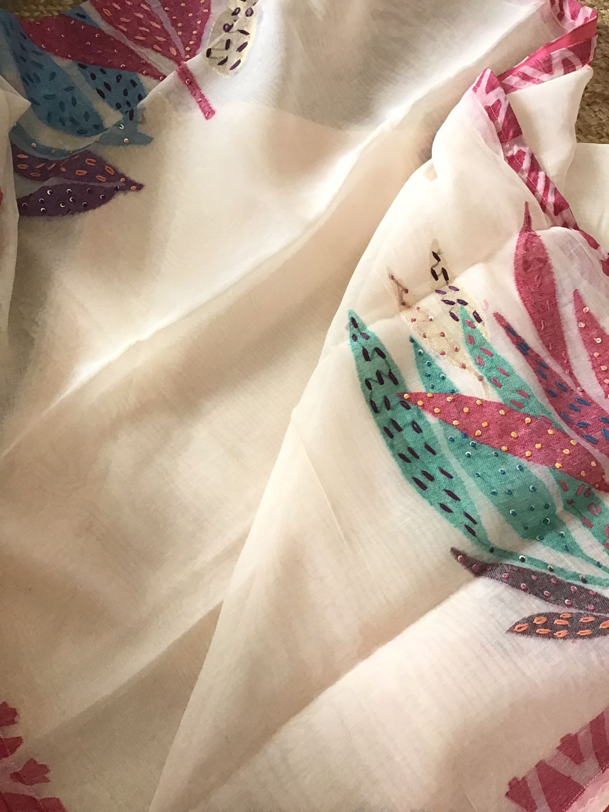 Soft Slub Chanderi Jamdani Weaved Embroidered Suit - Cream