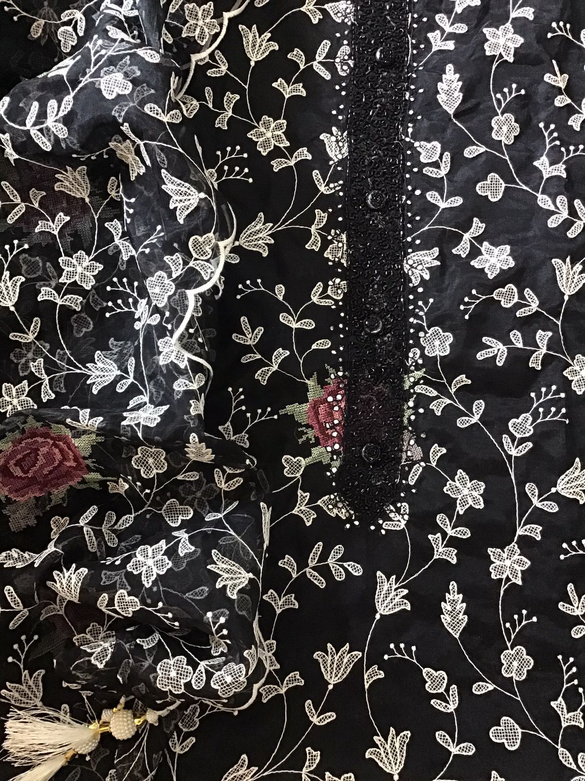 Soft Organza Embroidered Suit - Black