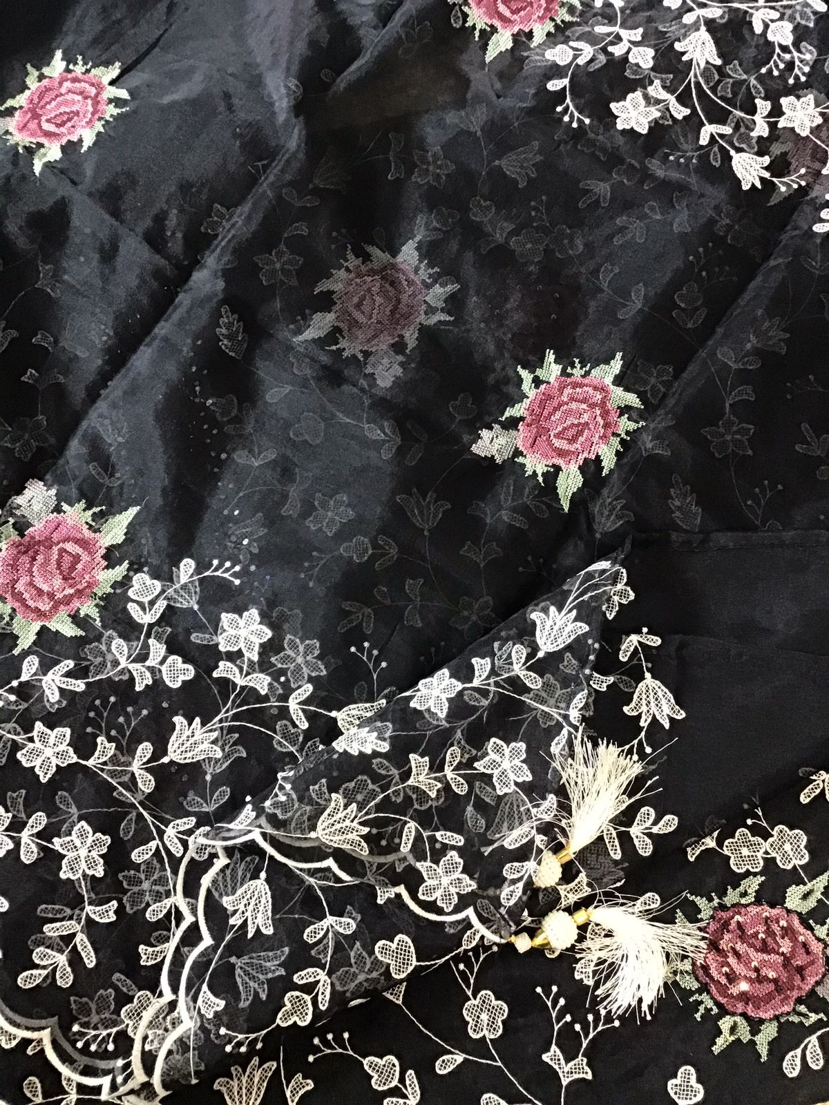 Soft Organza Embroidered Suit - Black