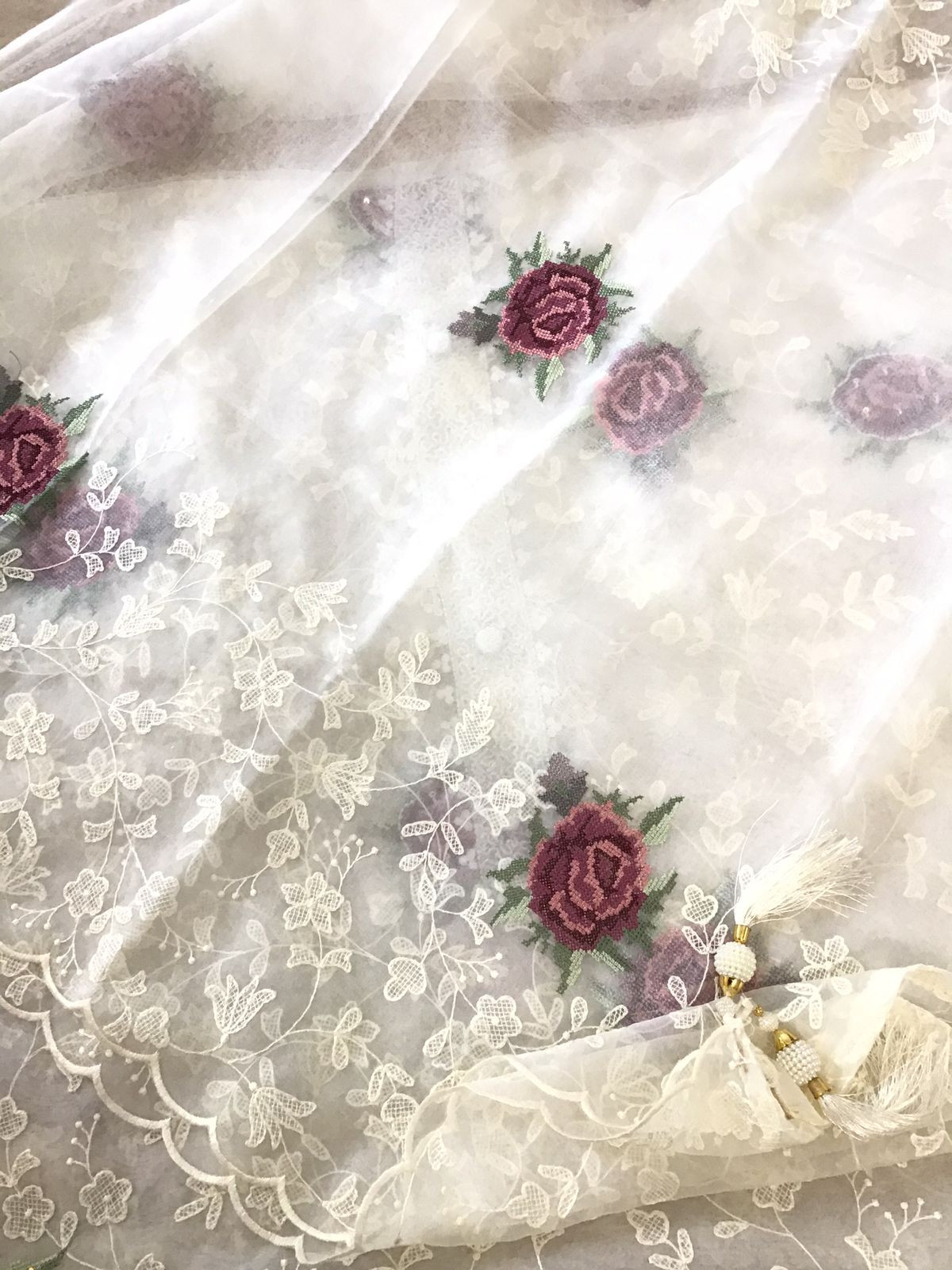 Soft Organza Embroidered Suit - Offwhite