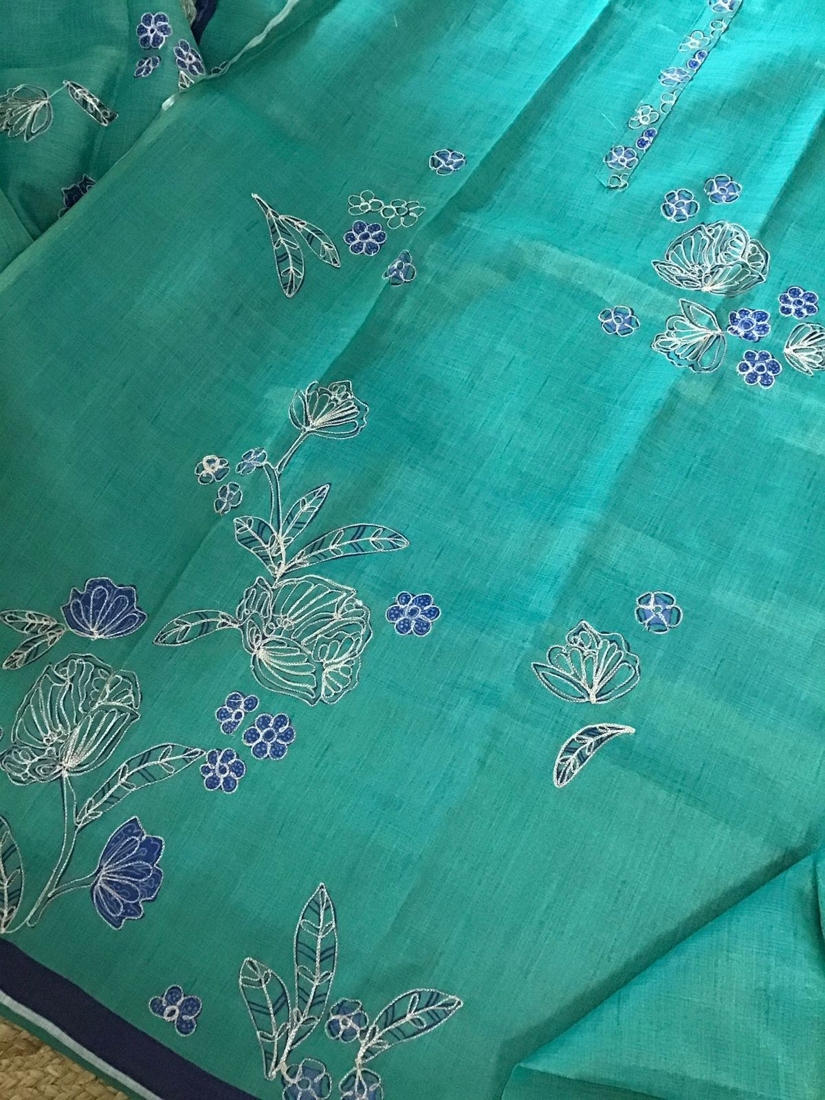 Soft Tissue Slub Cotton Printed Embroidered Suit - Green