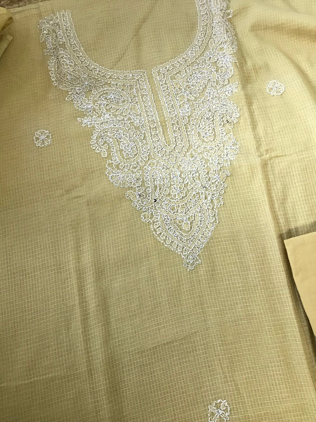 Pure Kota Cotton Embroidered Suit - Yellow