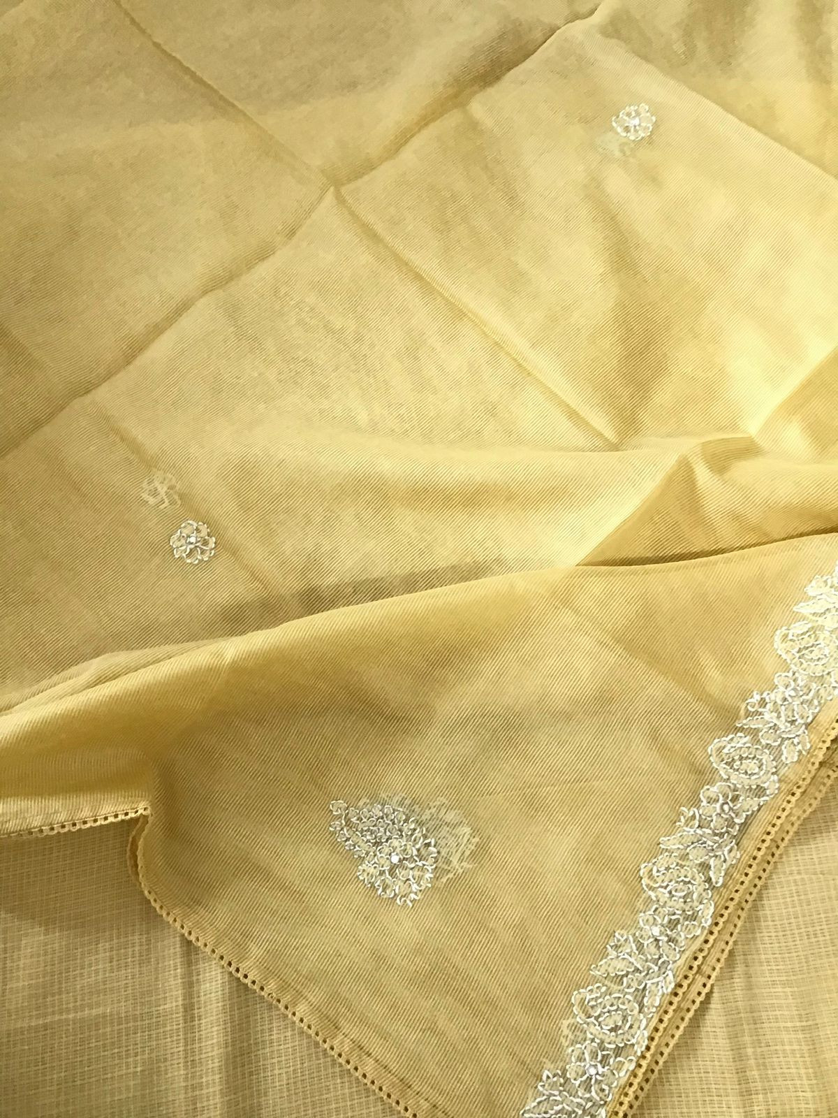 Pure Kota Cotton Embroidered Suit - Yellow
