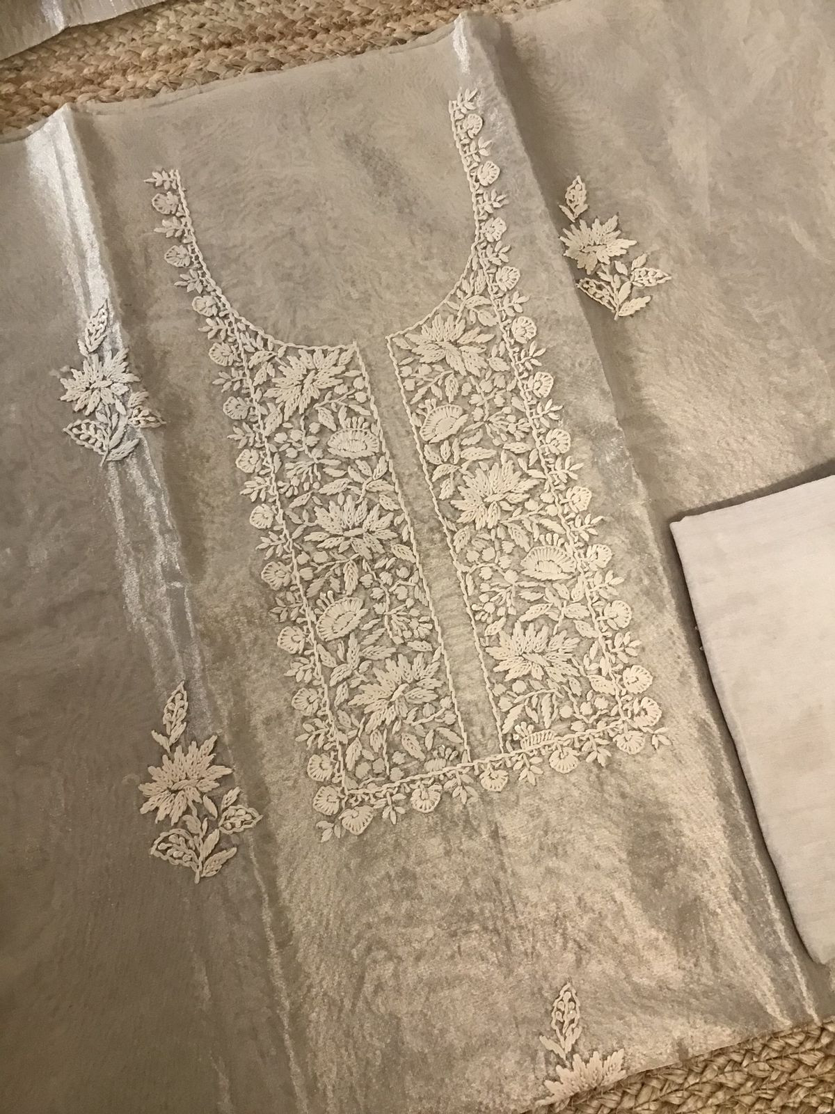 Soft Tissue Silk Embroidered Suit - Beige