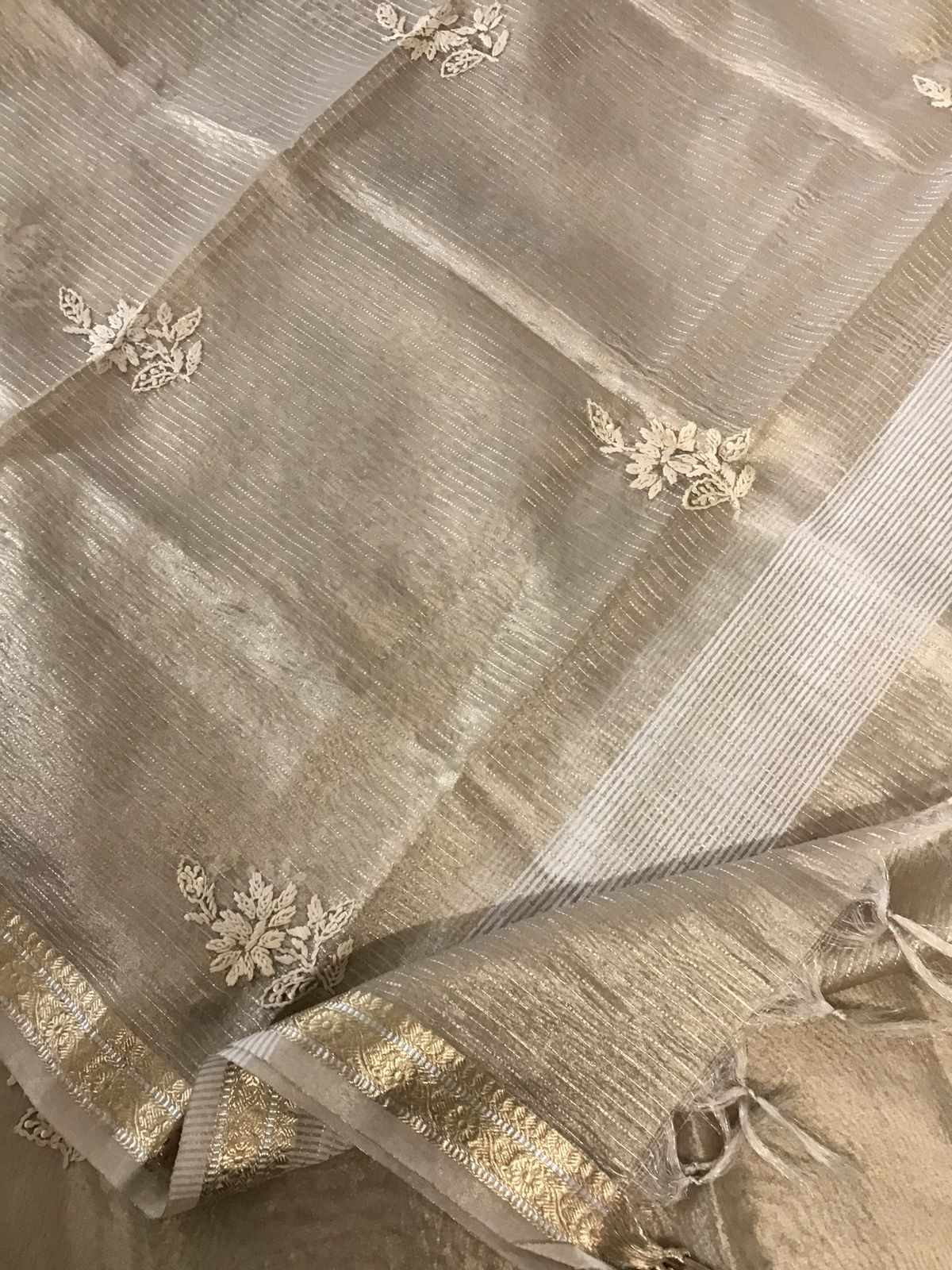 Soft Tissue Silk Embroidered Suit - Beige