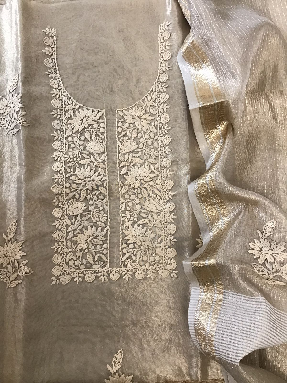 Soft Tissue Silk Embroidered Suit - Beige
