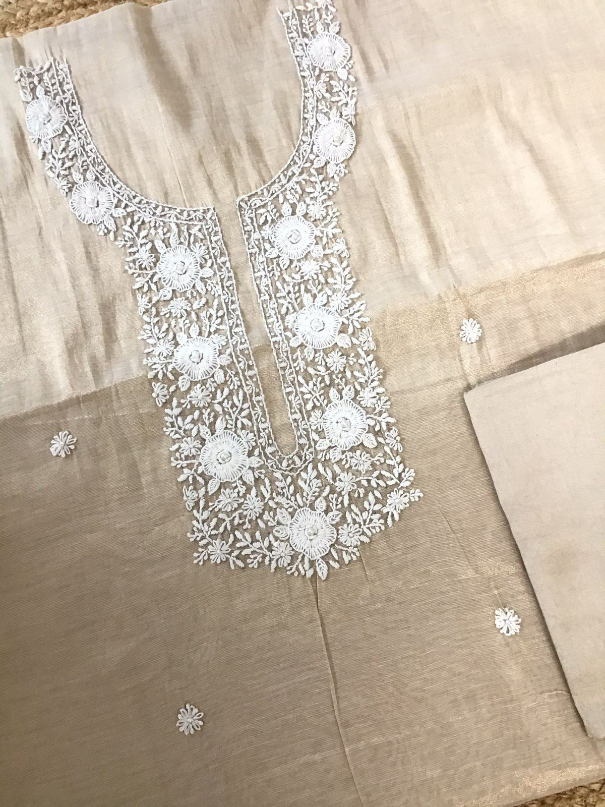 Soft Tissue Silk Embroidered Suit - Beige