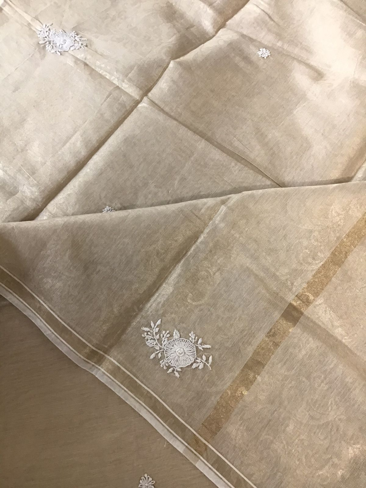 Soft Tissue Silk Embroidered Suit - Beige