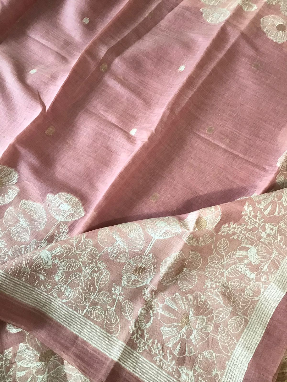 Soft Slub Chanderi Jamdani Weaved Embroidered Suit - Pink