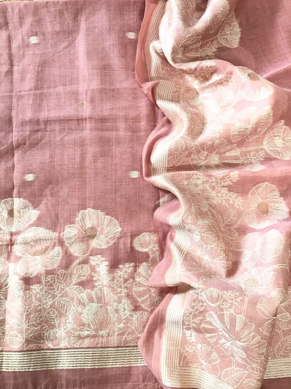 Soft Slub Chanderi Jamdani Weaved Embroidered Suit - Pink