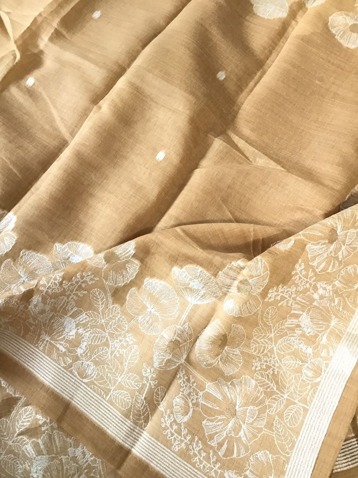 Soft Slub Chanderi Jamdani Weaved Embroidered Suit - Mustard Yellow