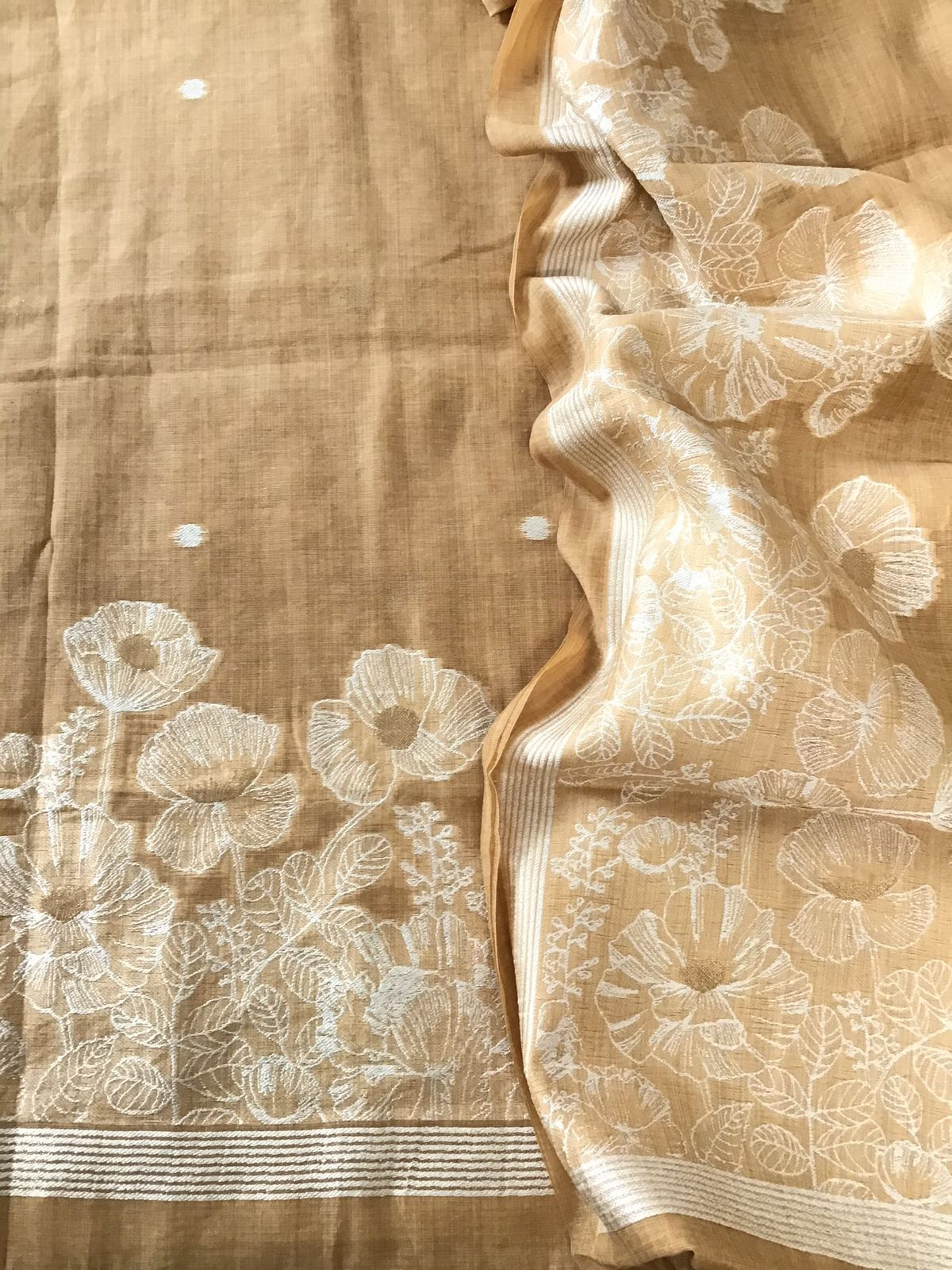 Soft Slub Chanderi Jamdani Weaved Embroidered Suit - Mustard Yellow