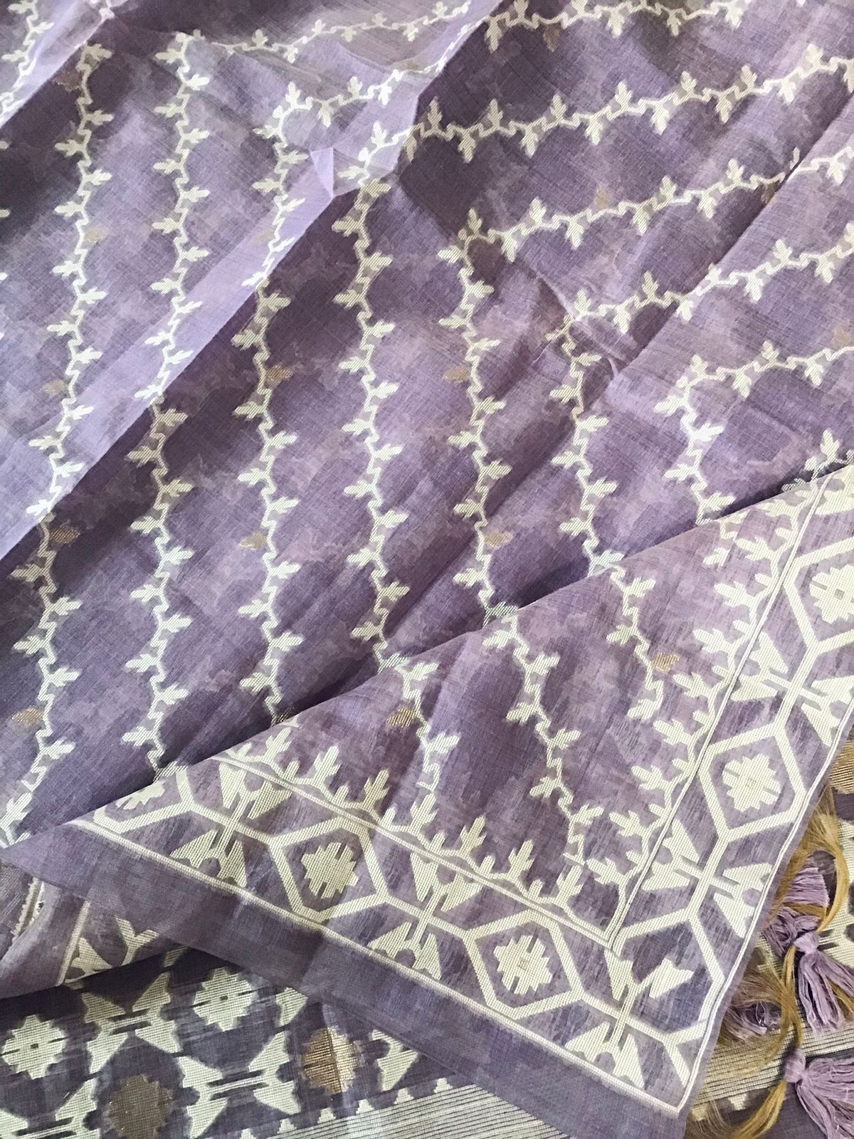 Soft Slub Chanderi Jamdani Weaved Embroidered Suit - Lavender