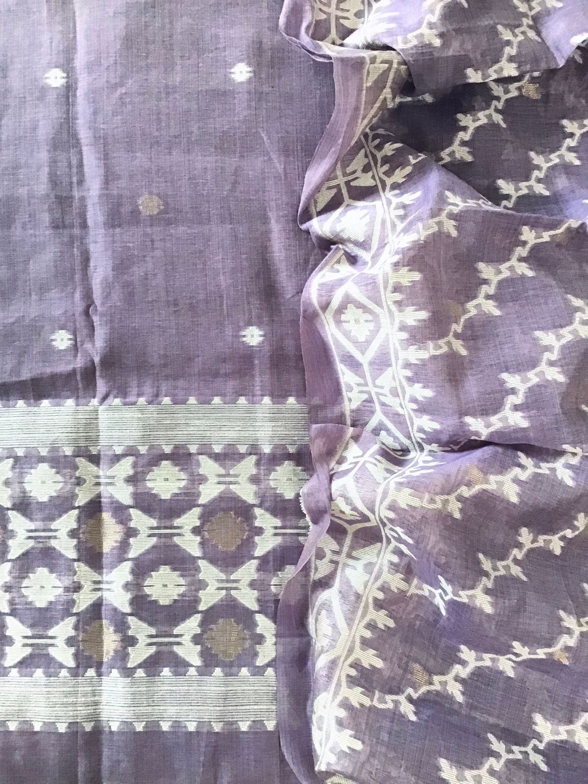 Soft Slub Chanderi Jamdani Weaved Embroidered Suit - Lavender