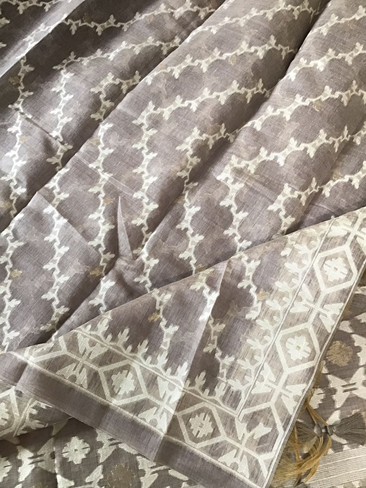 Soft Slub Chanderi Jamdani Weaved Embroidered Suit - Brown