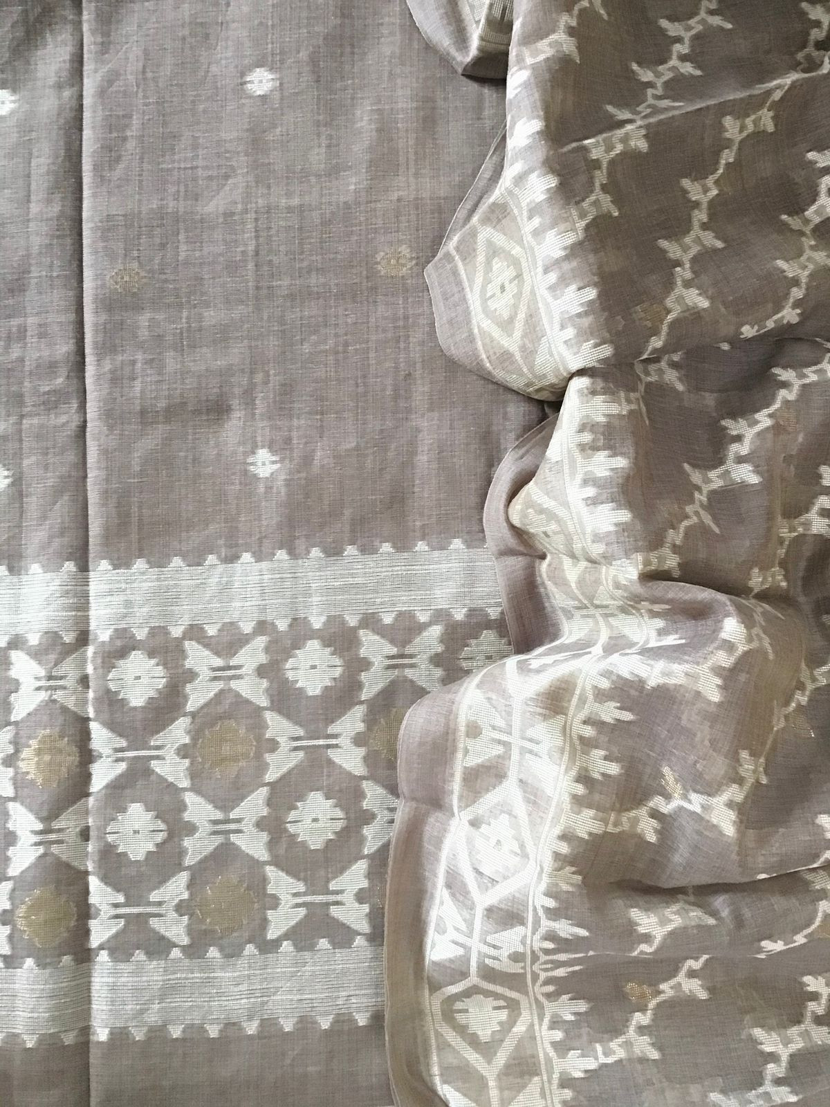 Soft Slub Chanderi Jamdani Weaved Embroidered Suit - Brown