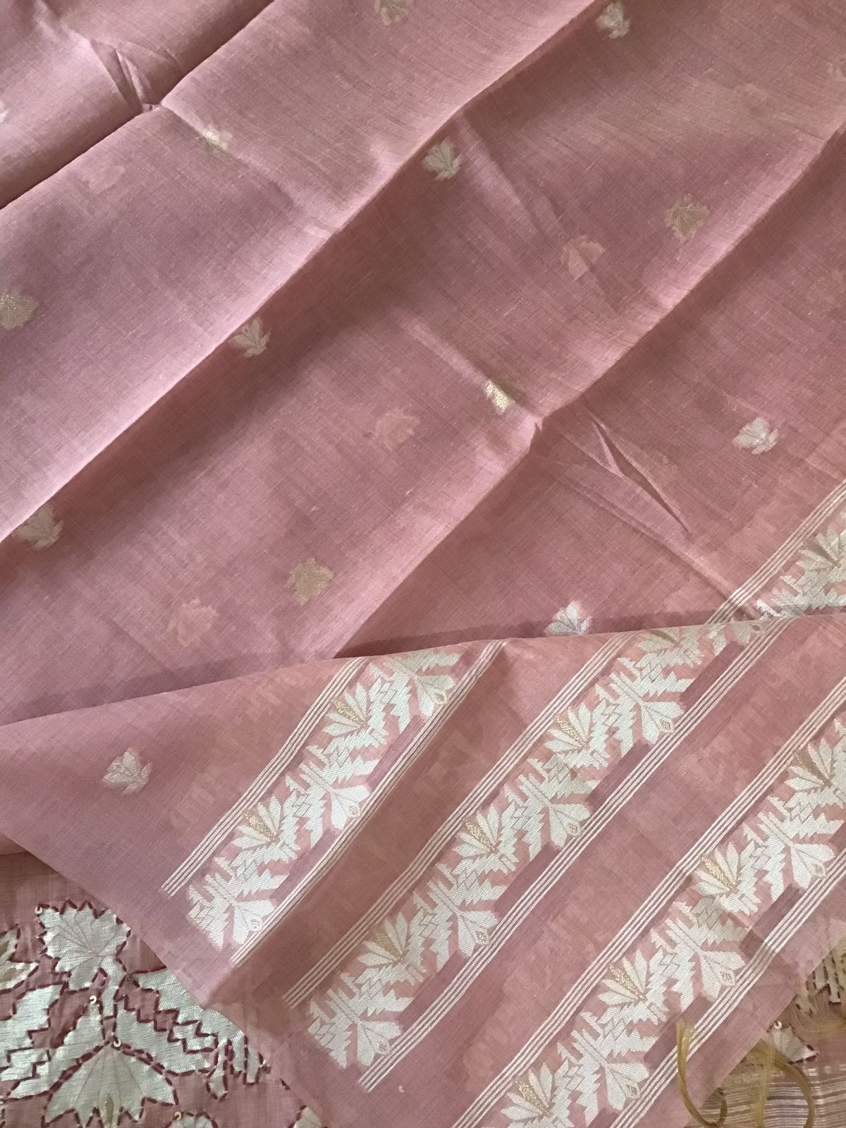 Soft Slub Chanderi Jamdani Weaved Embroidered Suit - Pink