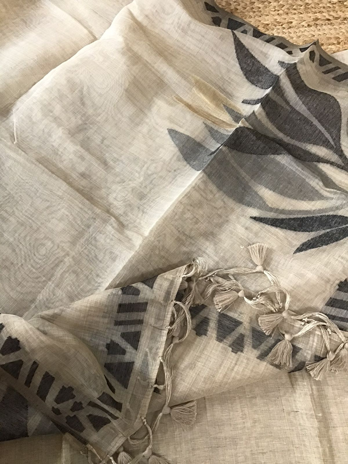 Soft Slub Chanderi Jamdani Weaved Embroidered Suit - Beige