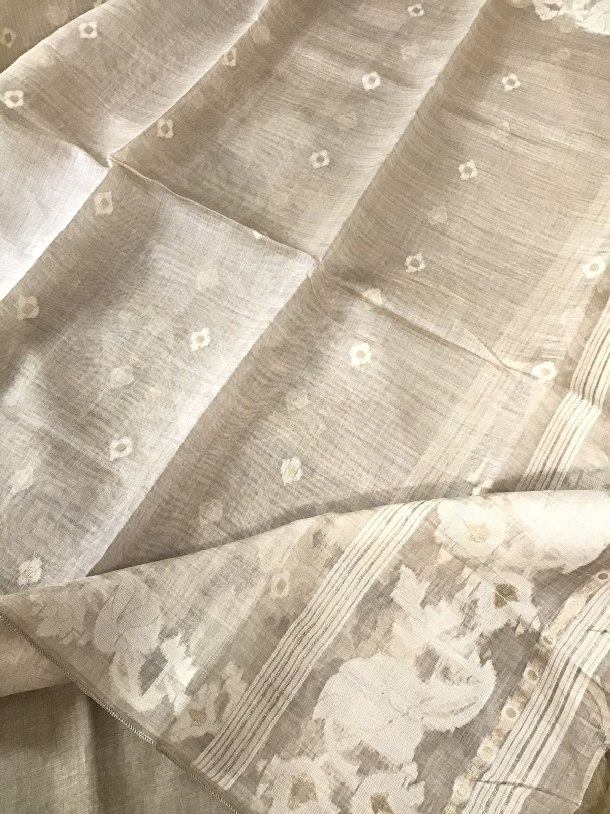 Soft Slub Chanderi Jamdani Weaved Embroidered Suit - Beige